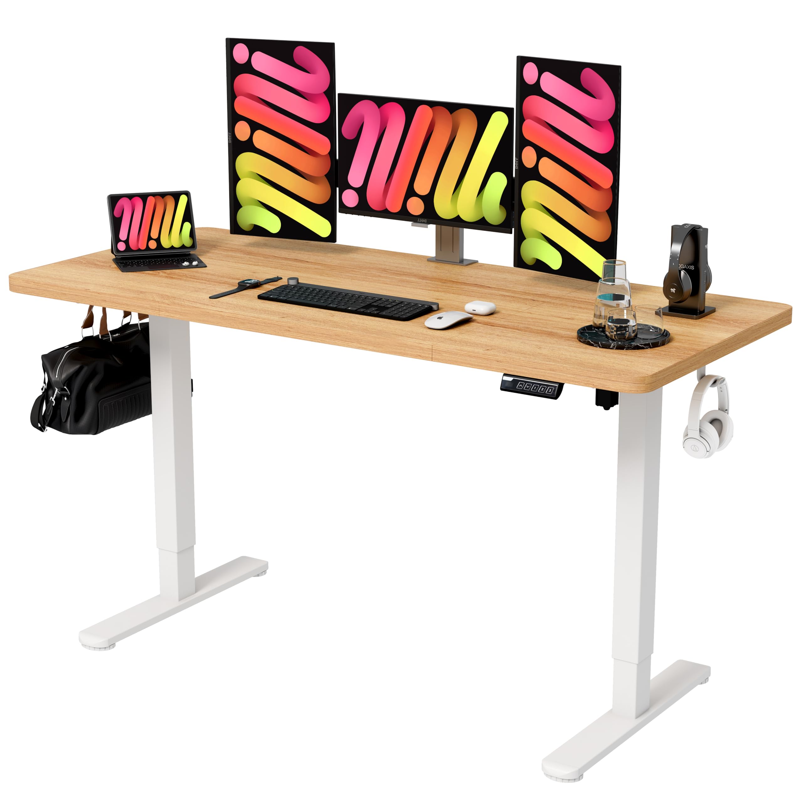 Monomi Electric Height Adjustable Standing Desk, 48x24 Inches, Ergonomic Home Office Sit/Stand Up Desk with Two-Piece Desktop (Black Steel Frame/Rustic Brown Top)