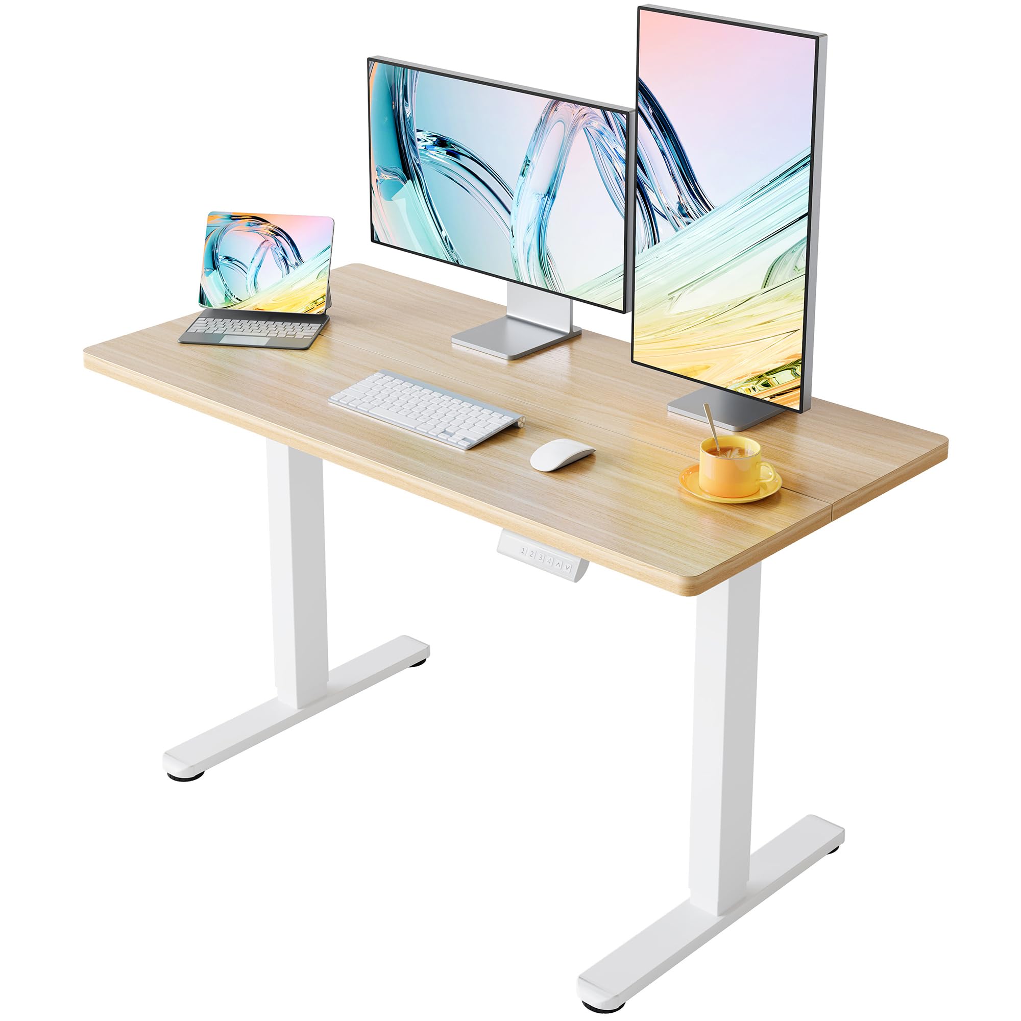 HUANUO 32" Small Electric Standing Desk Adjustable Height, 4 Memory Height Settings, Sit Stand Up Desk for Home Office & Computer Workstation, LightWalnut