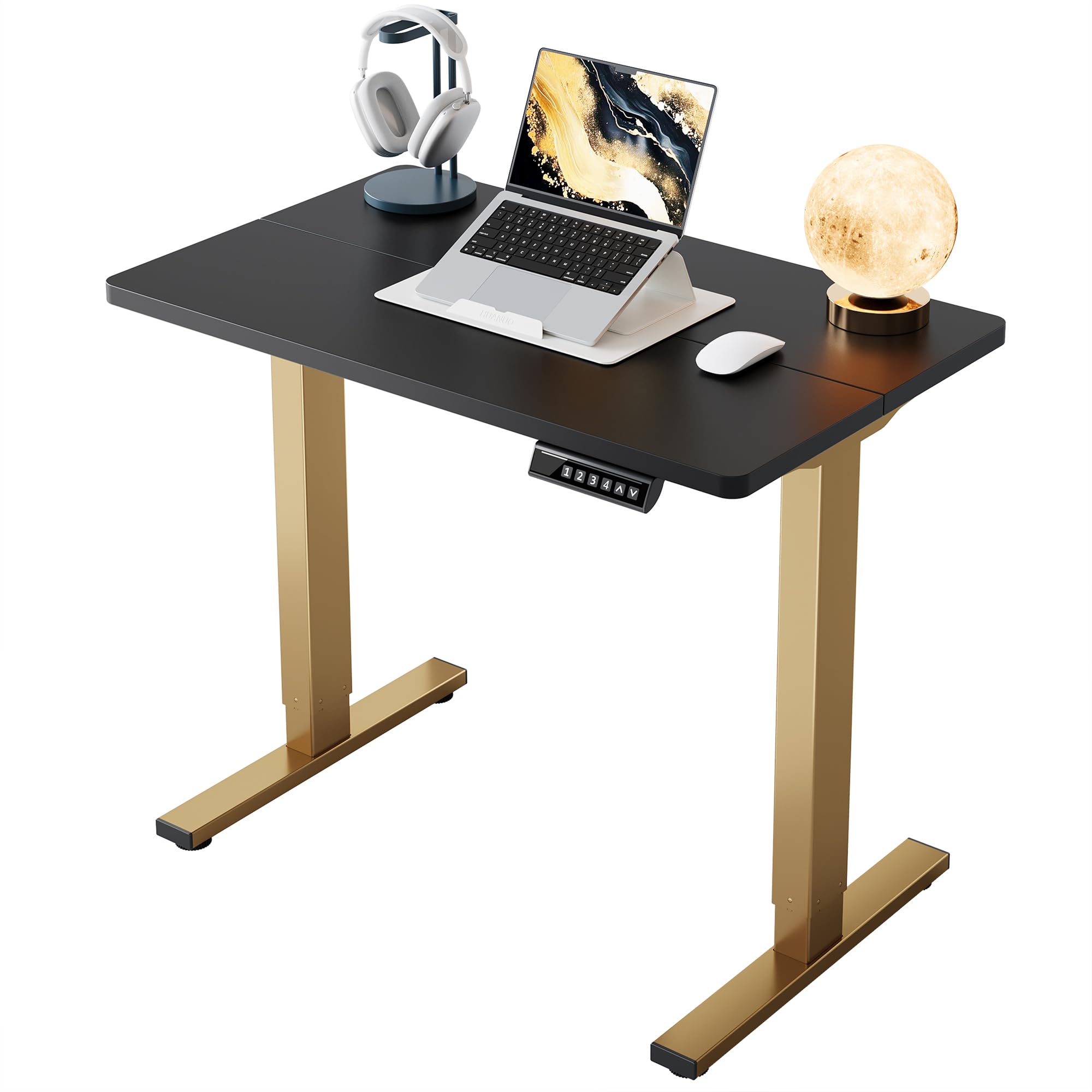 HUANUO 32" Small Electric Standing Desk Adjustable Height, 4 Memory Height Settings, Sit Stand Up Desk for Home Office & Computer Workstation, LightWalnut