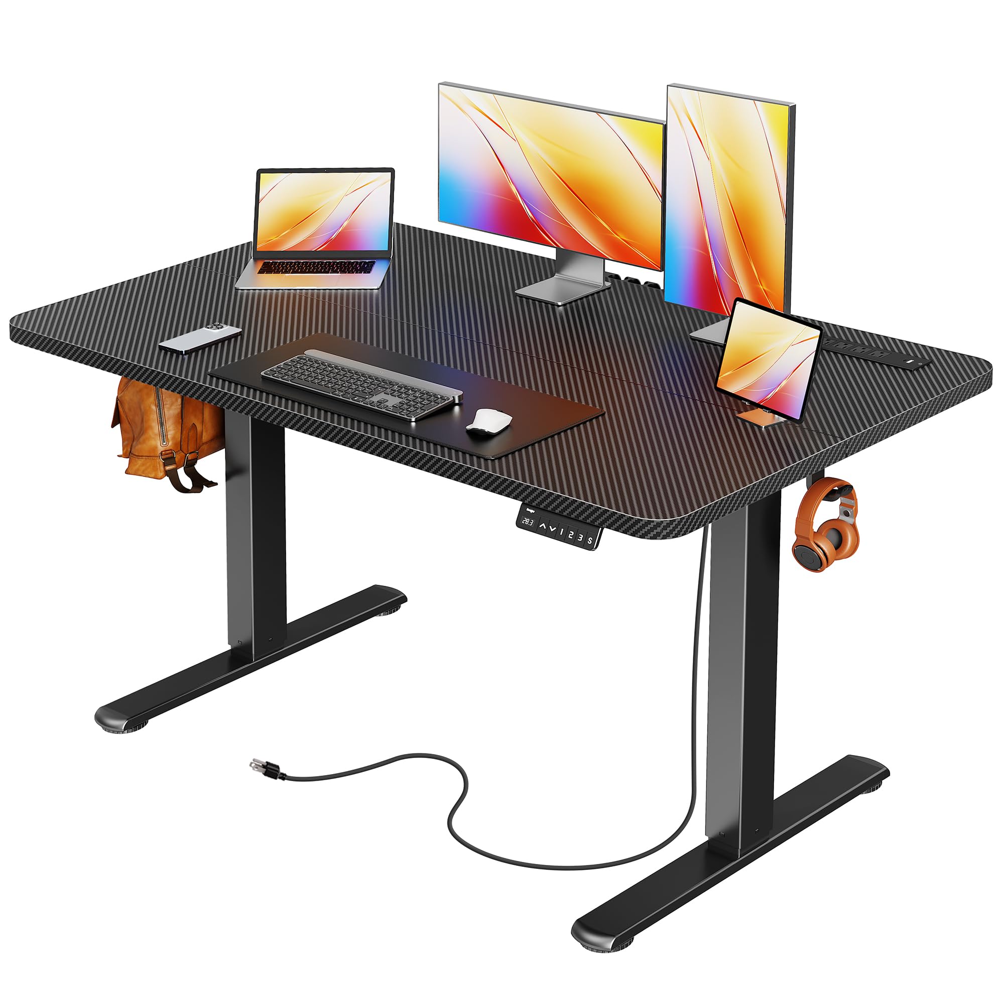 Huuger 47 X 24 Inch Electric Standing Desk with Power Outlets and USB-C Port, Height Adjustable Desk, Sit Stand Desk for Home Office, Computer & Gaming Desk with 4 Presets, Stable Steel Frame, Black