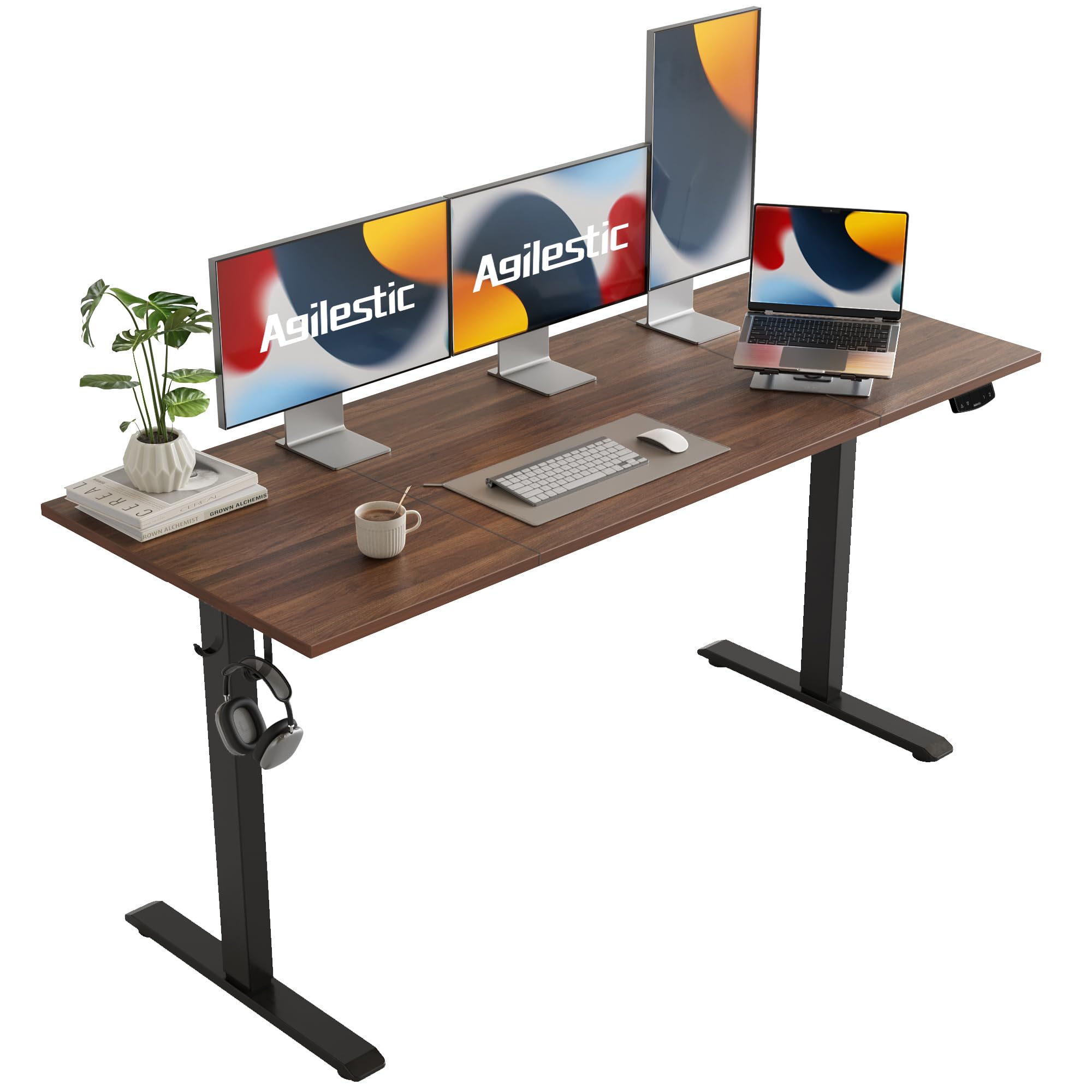 Agilestic Electric Standing Desk, 63 x 24 Inches Height Adjustable Desk, Sit Stand up Desk for Work Office Home, Splice Board, Rustic Brown