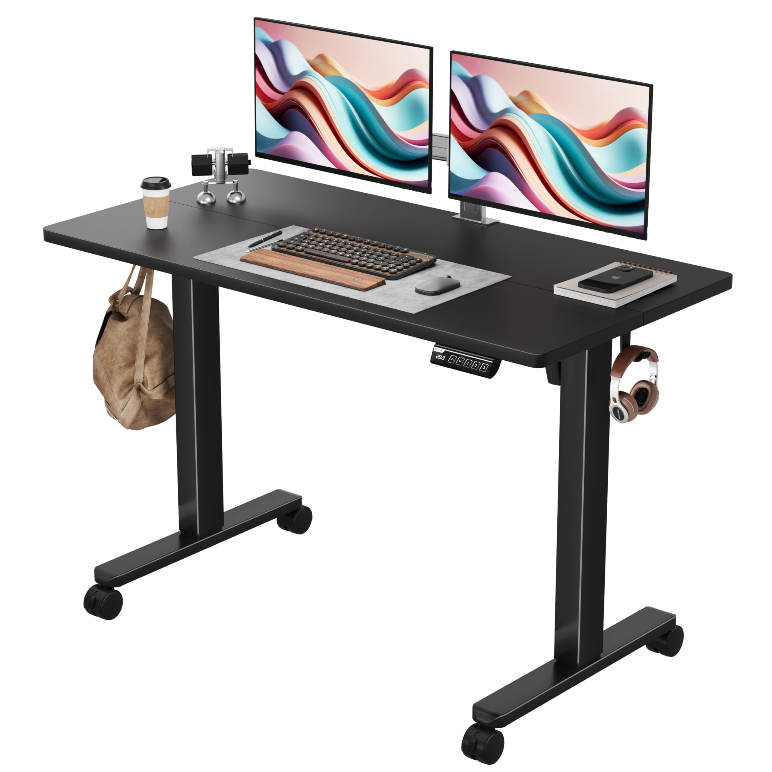 Monomi Electric Height Adjustable Standing Desk, 48x24 Inches, Ergonomic Home Office Sit/Stand Up Desk with Two-Piece Desktop (Black Steel Frame/Rustic Brown Top)
