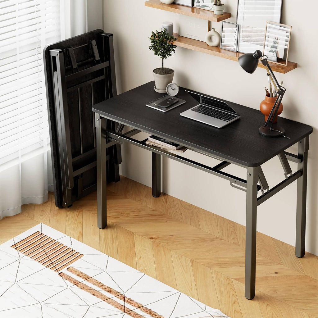 BYMECOST 39 inches Folding Computer Desk, No Assembly Long Foldable Office Table, Portable Large Foldable Home Office Desk, No Install Activity Table Conference Table (Brown, 39.4")