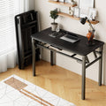 BYMECOST 39 inches Folding Computer Desk, No Assembly Long Foldable Office Table, Portable Large Foldable Home Office Desk, No Install Activity Table Conference Table (Brown, 39.4")