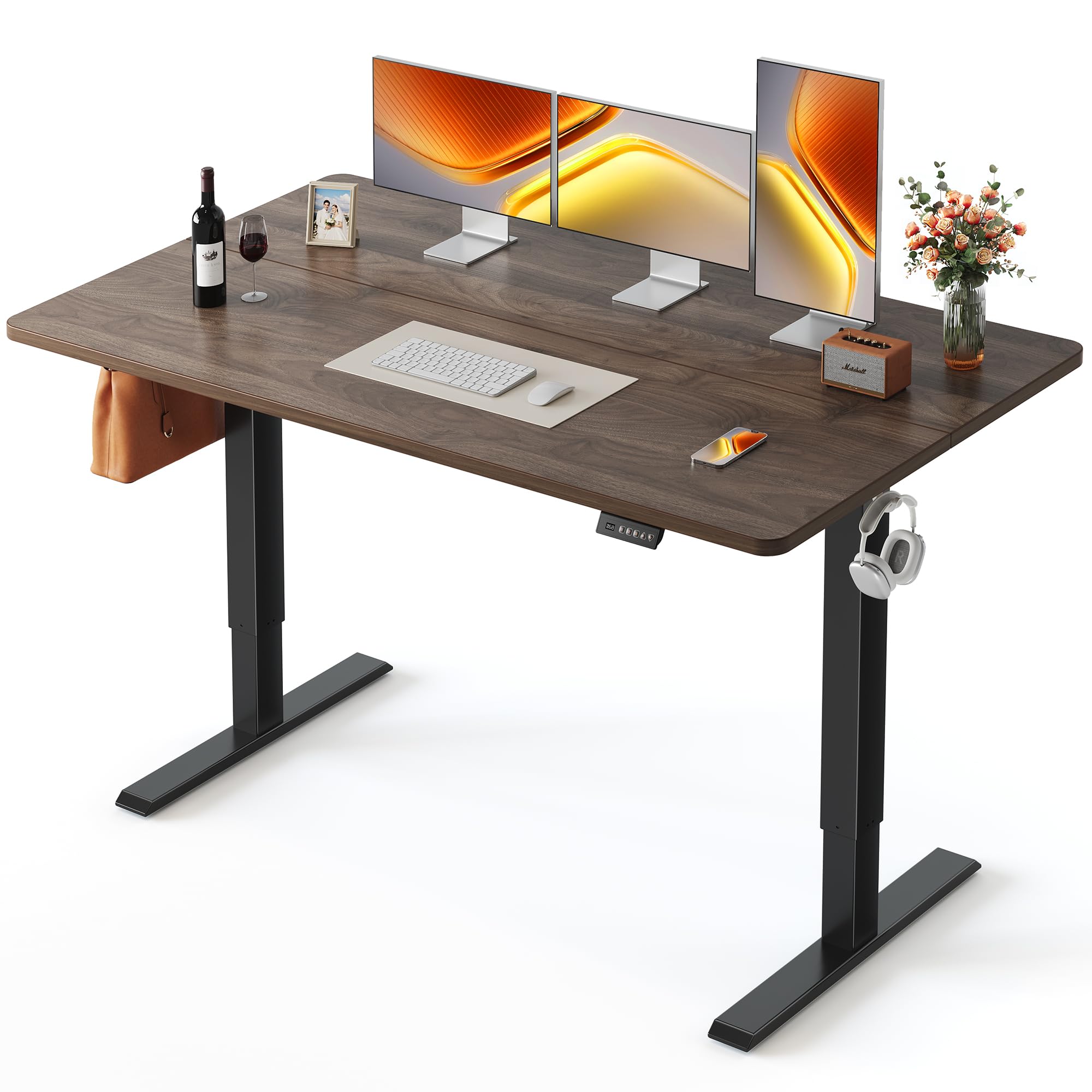 FEZIBO Standing Desk, 48 × 24 Inches Electric Height Adjustable, Sit and Stand Up, Computer Office Desk with Splice Board, White Frame/Maple TOP
