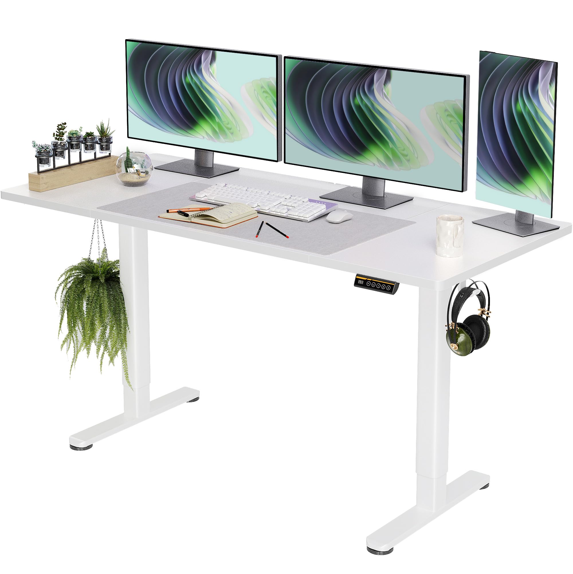 Claiks Electric Standing Desk, Adjustable Height Stand up Desk, 24x48 Inches Sit Stand Home Office Desk with Splice Board, Black Frame/Rustic Brown Top