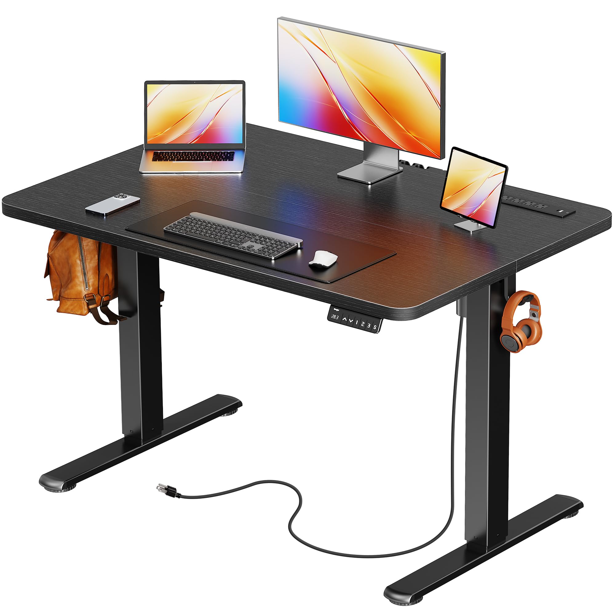 Huuger 47 X 24 Inch Electric Standing Desk with Power Outlets and USB-C Port, Height Adjustable Desk, Sit Stand Desk for Home Office, Computer & Gaming Desk with 4 Presets, Stable Steel Frame, Black
