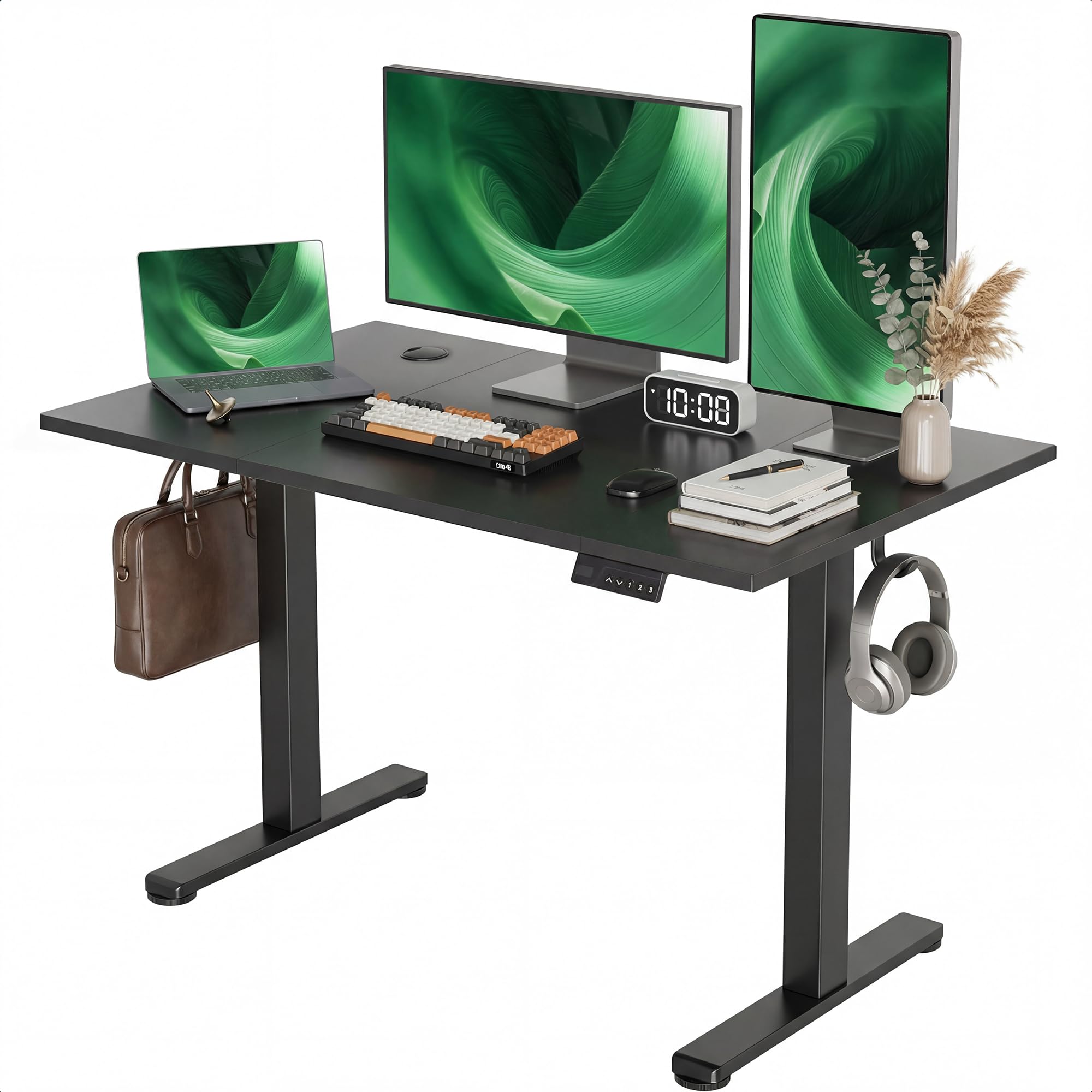 Claiks Electric Standing Desk, Adjustable Height Stand up Desk, 24x48 Inches Sit Stand Home Office Desk with Splice Board, Black Frame/Rustic Brown Top
