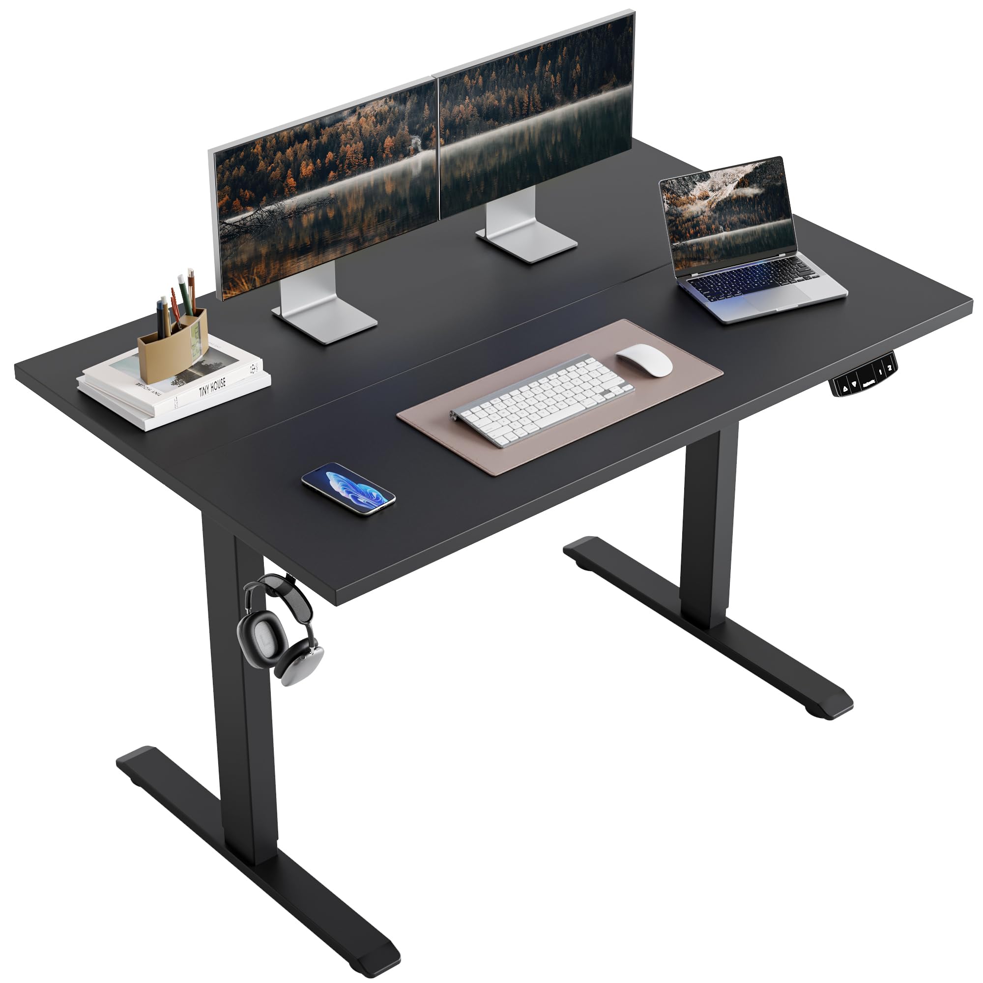 Agilestic Electric Standing Desk, 63 x 24 Inches Height Adjustable Desk, Sit Stand up Desk for Work Office Home, Splice Board, Rustic Brown