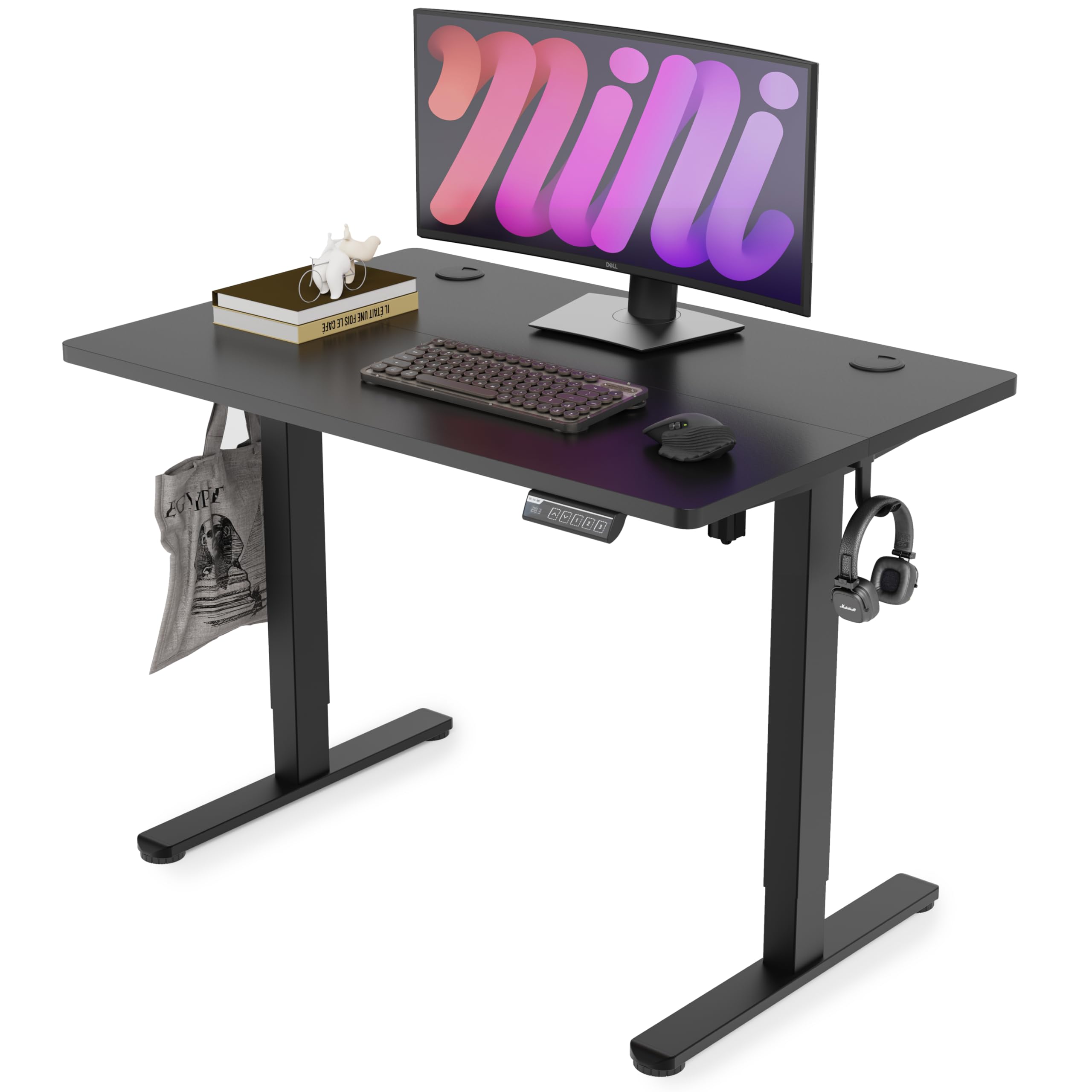 Monomi Electric Height Adjustable Standing Desk, 48x24 Inches, Ergonomic Home Office Sit/Stand Up Desk with Two-Piece Desktop (Black Steel Frame/Rustic Brown Top)