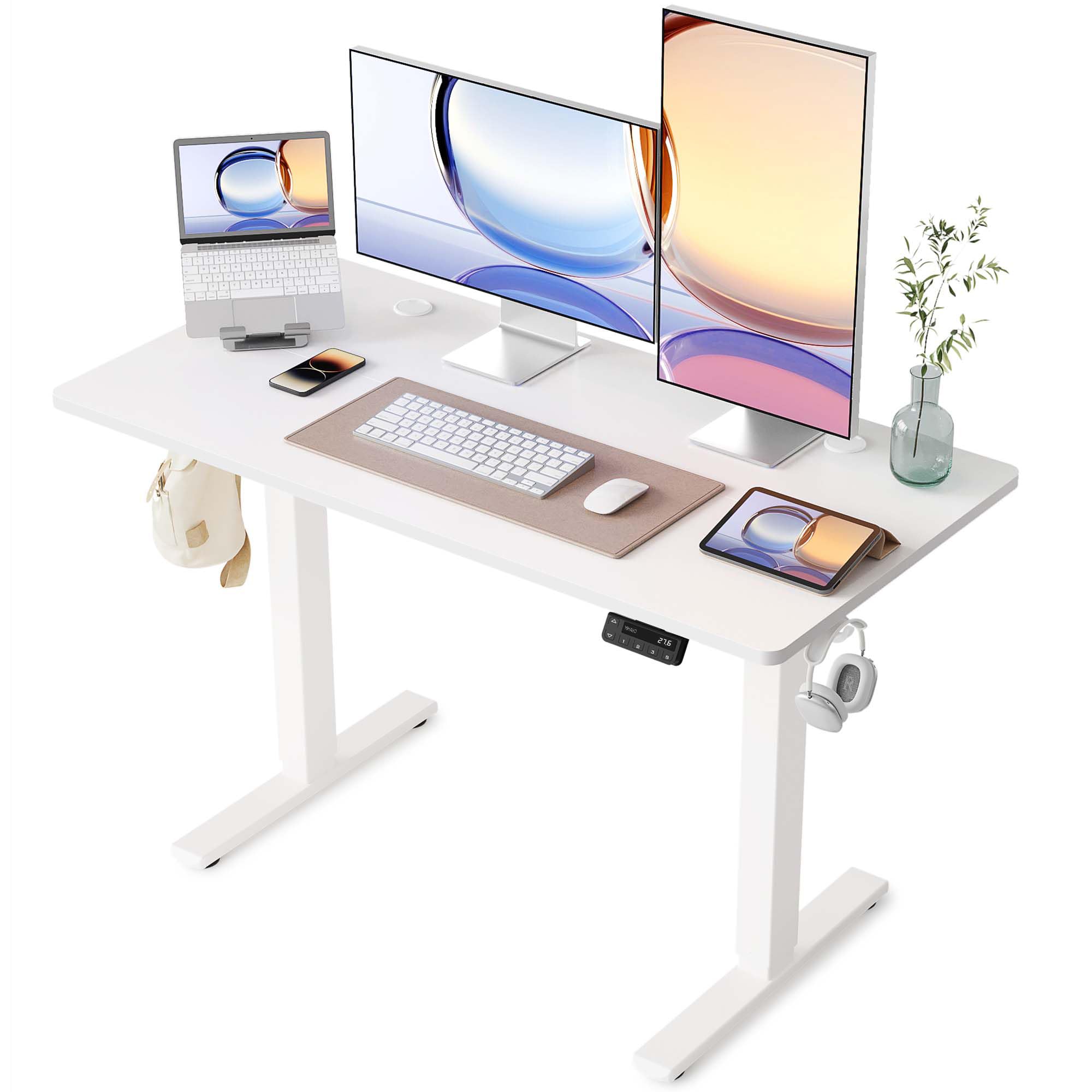 YIHAYO Electric Standing Desk, 48 x 24 Inches Stand Up Desk with Splice Board, Adjustable Height Desk, Computer Desk for Home Office, Black Frame/Rustic Brown Top