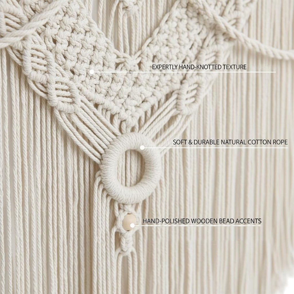 LISRRZHEN Large Macrame Wall Hanging - Boho Nordic Geometric Woven Tapestry, Handcrafted Cotton Wall Decor for Living Room Bedroom Entryway Apartment