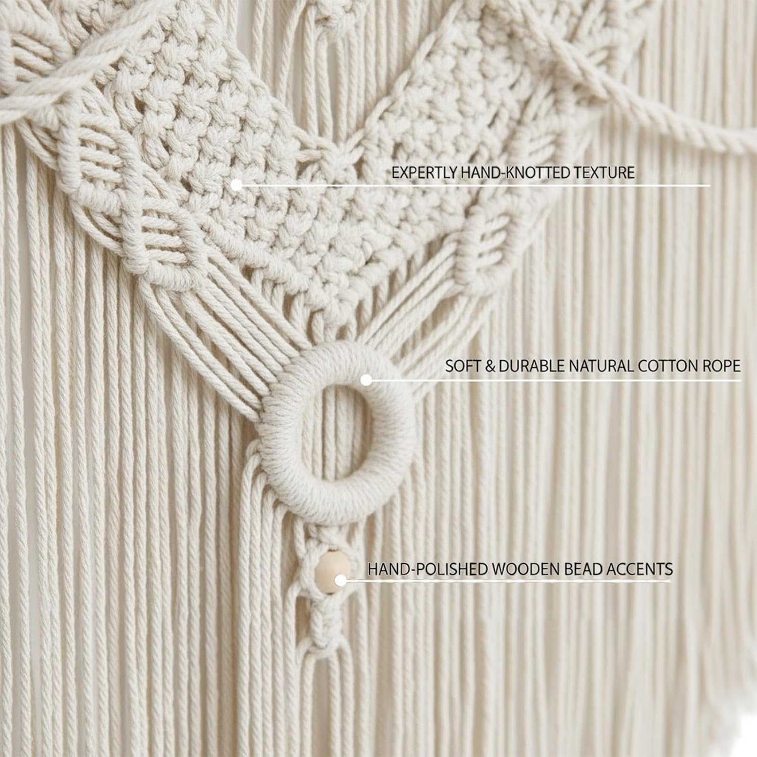 LISRRZHEN Large Macrame Wall Hanging - Boho Nordic Geometric Woven Tapestry, Handcrafted Cotton Wall Decor for Living Room Bedroom Entryway Apartment