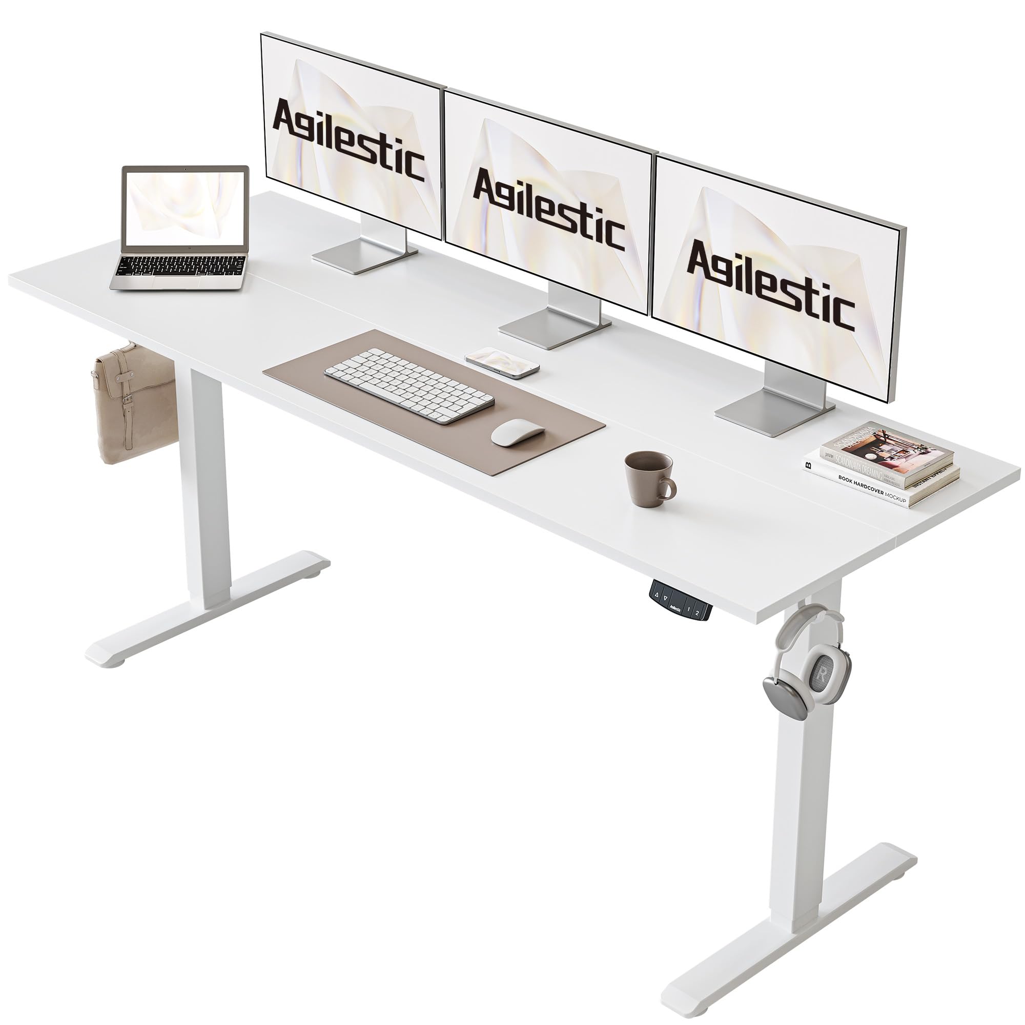 Agilestic Electric Standing Desk, 48 x 24 Inches Height Adjustable Desk, Sit Stand up for Work Office Home, Ergonomic Rising Computer Table with Memory Preset, Rustic Brown