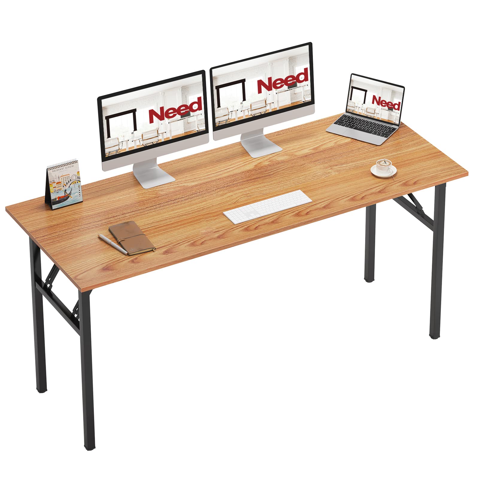 Need Office Computer Desk - 47.2L Sturdy and Heavy Duty Folding Laptop Table,Writing Table/Home Office Desk/Sewing Table,No Assembly Required (Teak Color) AC5BB12060