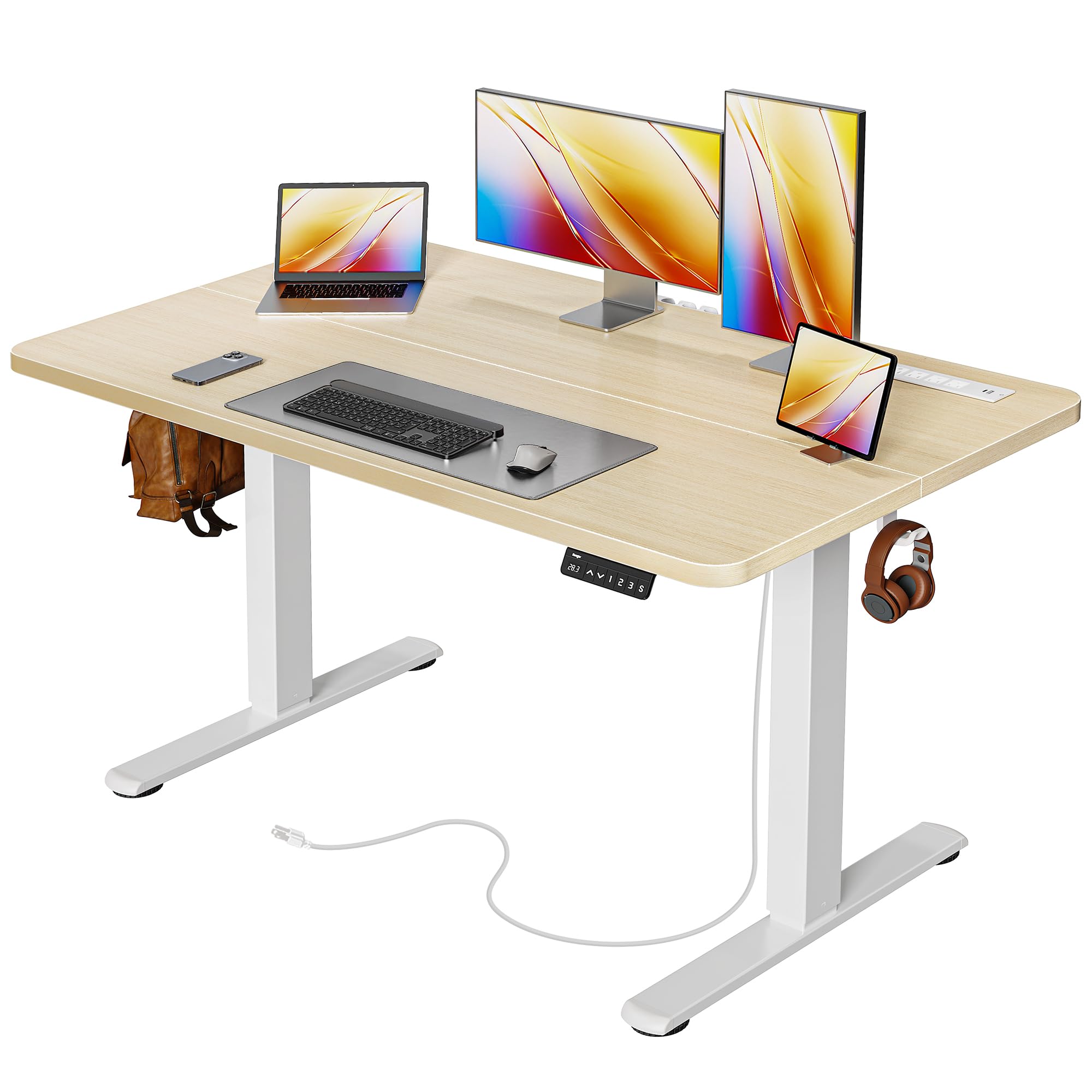 Huuger 47 X 24 Inch Electric Standing Desk with Power Outlets and USB-C Port, Height Adjustable Desk, Sit Stand Desk for Home Office, Computer & Gaming Desk with 4 Presets, Stable Steel Frame, Black