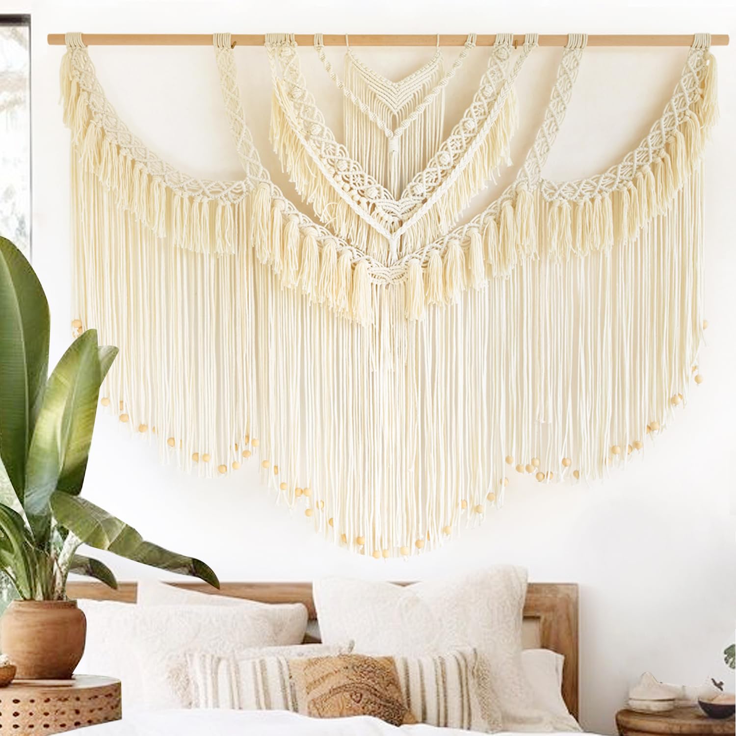 IOWER Macrame Wall Decor 75" W x 35" L Extra Large Macrame Wall Hanging Craftsmanship Boho Wall Decor