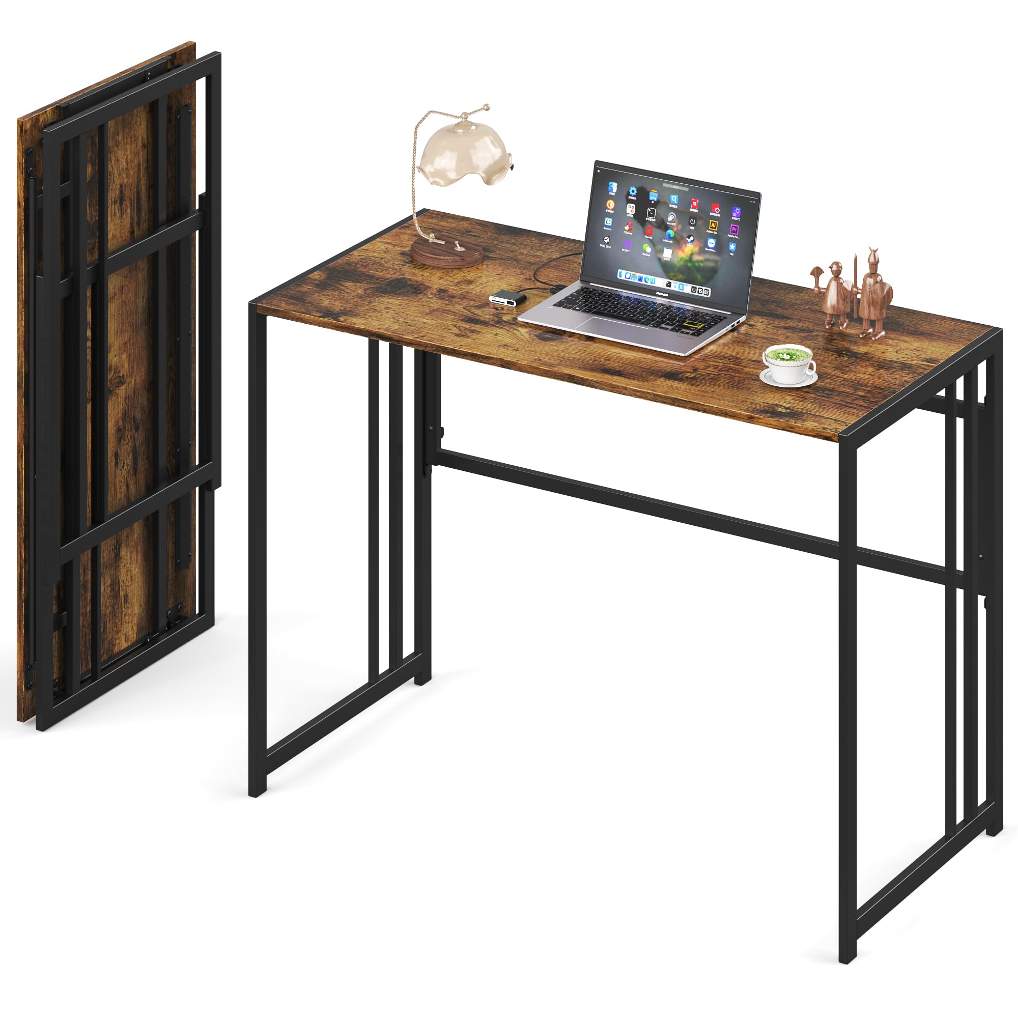 Elephance 40" Folding Computer Desk No Assembly Needed Foldable Small Home Office Desk Study Writing Desk Gaming Table for Small Space