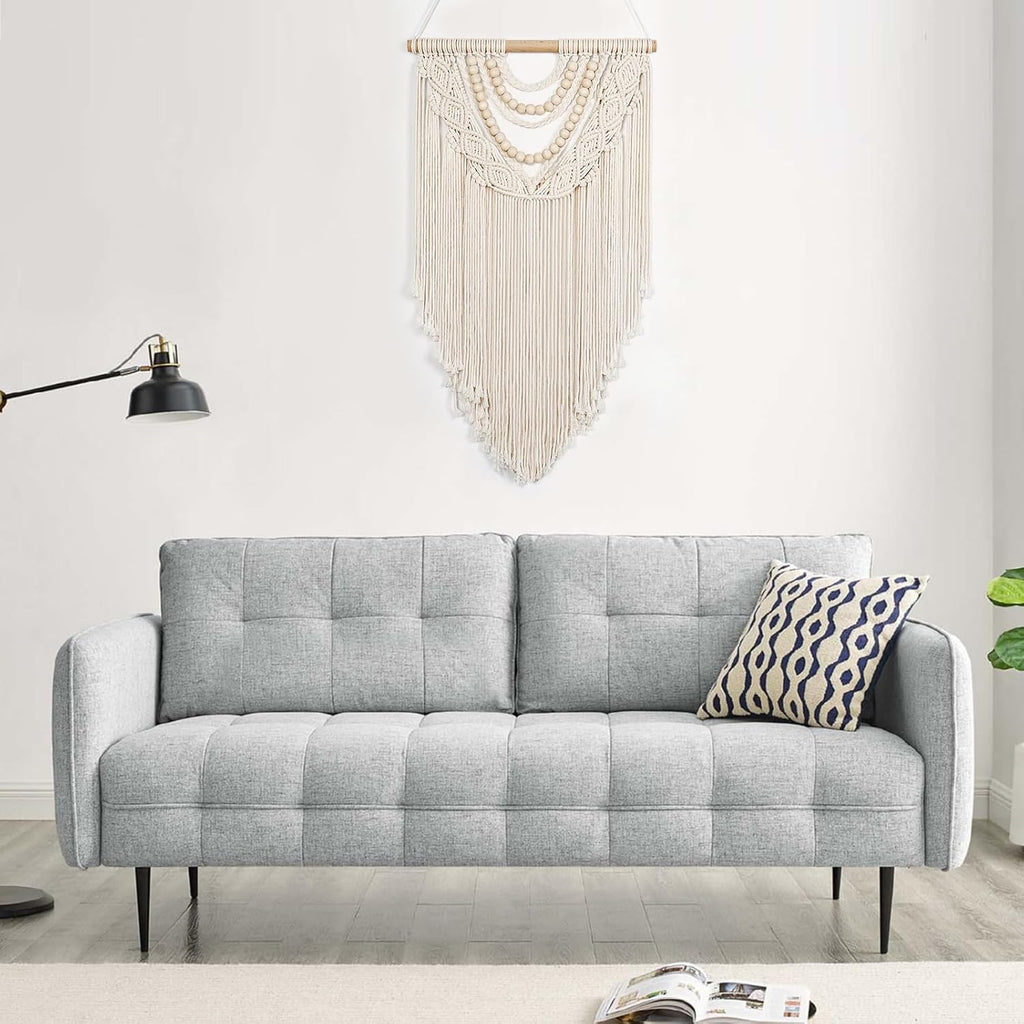 LOMOHOO Macrame Wall Hanging Boho Handmade Geometric Woven Tapestry Bohemian Wall Art Decor with Chic Wooden Beads Home Decor for Bedroom Living Room Apartment Dorm Gallery Wedding 16.5"x30"