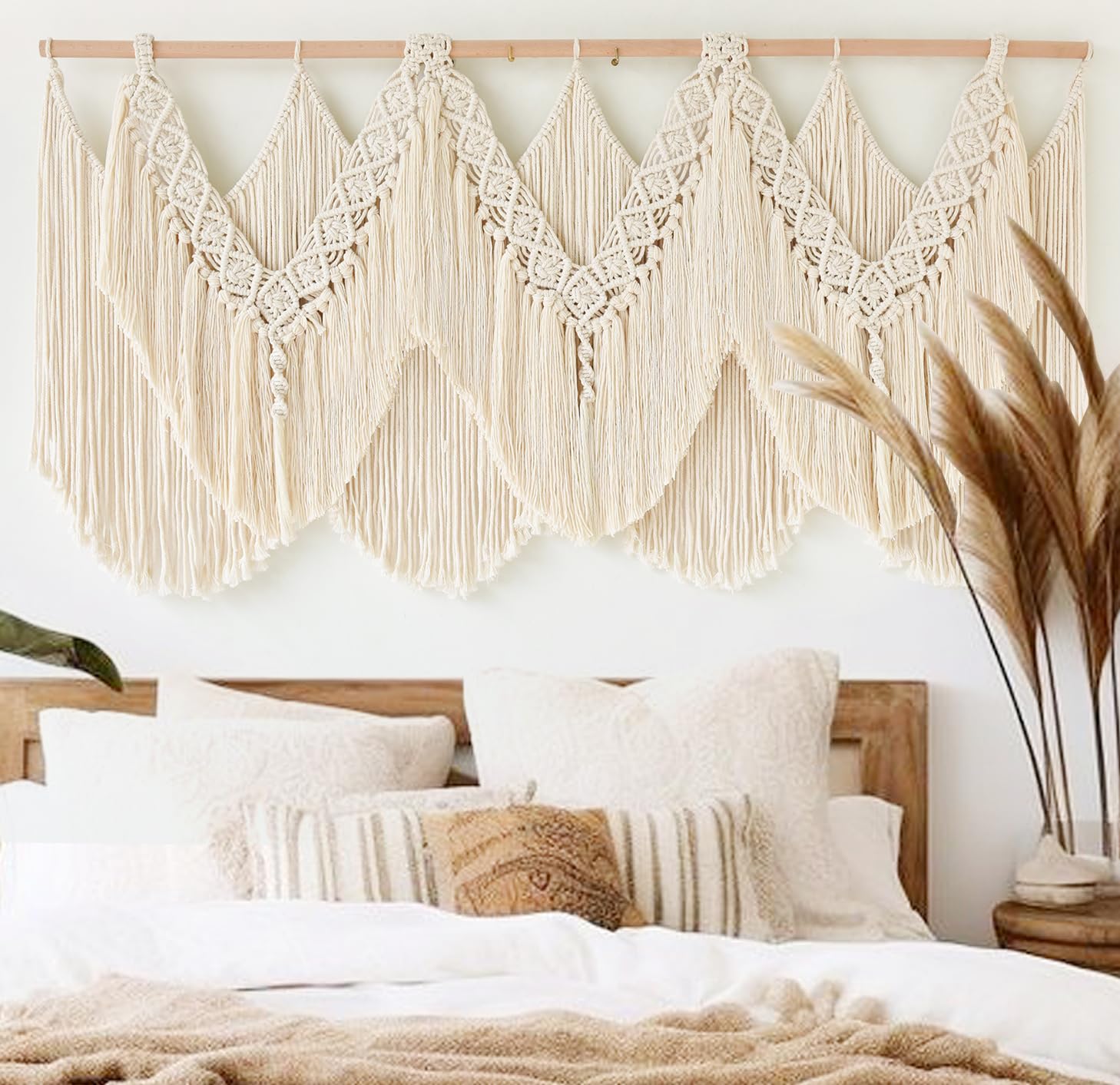 IOWER Macrame Wall Decor 75" W x 35" L Extra Large Macrame Wall Hanging Craftsmanship Boho Wall Decor