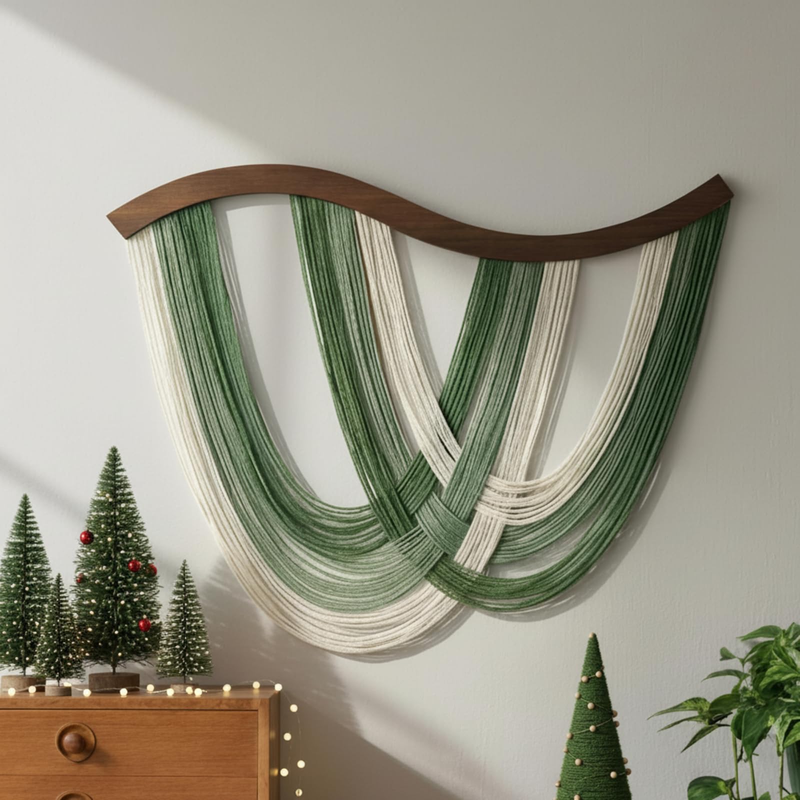 Mindsoft Warm Neutral Macrame Wall Hanging Dip Dyed Yarn Wall Art, Modern Boho Decor Handmade Cotton Rope Tapestry for Bedroom, Living Room, Nursery, 31.5 x 23.6 Inch