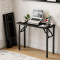 Frylr Small Folding Computer Desk – 35.8 Inch Portable Table for Craft and Study, Lightweight Desk for Small Spaces, Foldable Laptop Table Built-in AC/USB Outlets for Convenience, Dark Walnut
