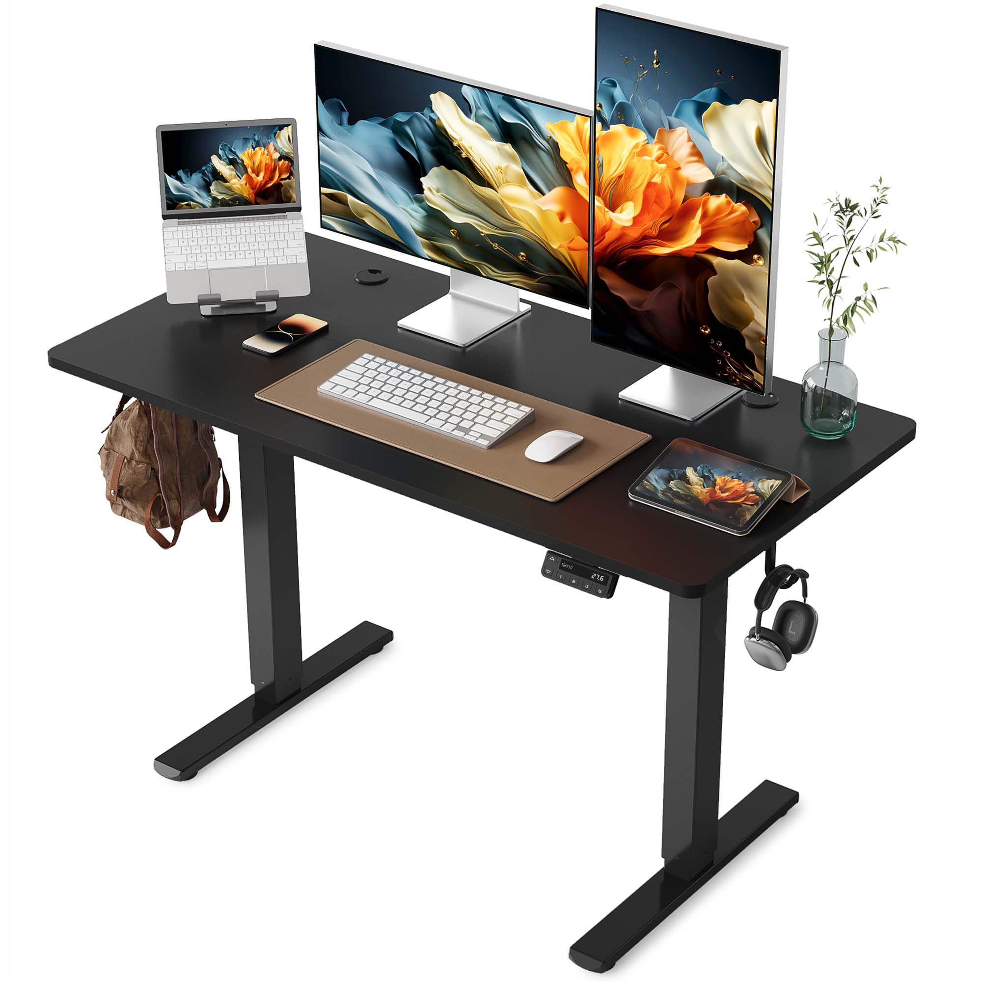 YIHAYO Electric Standing Desk, 48 x 24 Inches Stand Up Desk with Splice Board, Adjustable Height Desk, Computer Desk for Home Office, Black Frame/Rustic Brown Top
