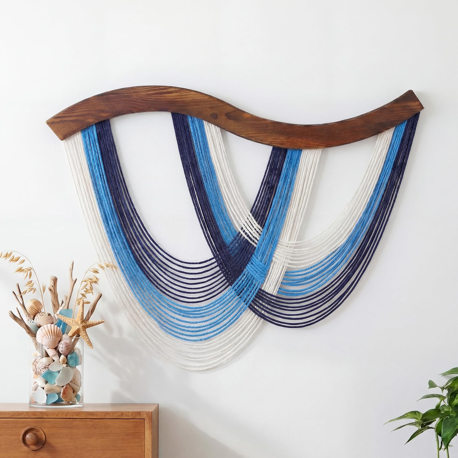 Mindsoft Warm Neutral Macrame Wall Hanging Dip Dyed Yarn Wall Art, Modern Boho Decor Handmade Cotton Rope Tapestry for Bedroom, Living Room, Nursery, 31.5 x 23.6 Inch