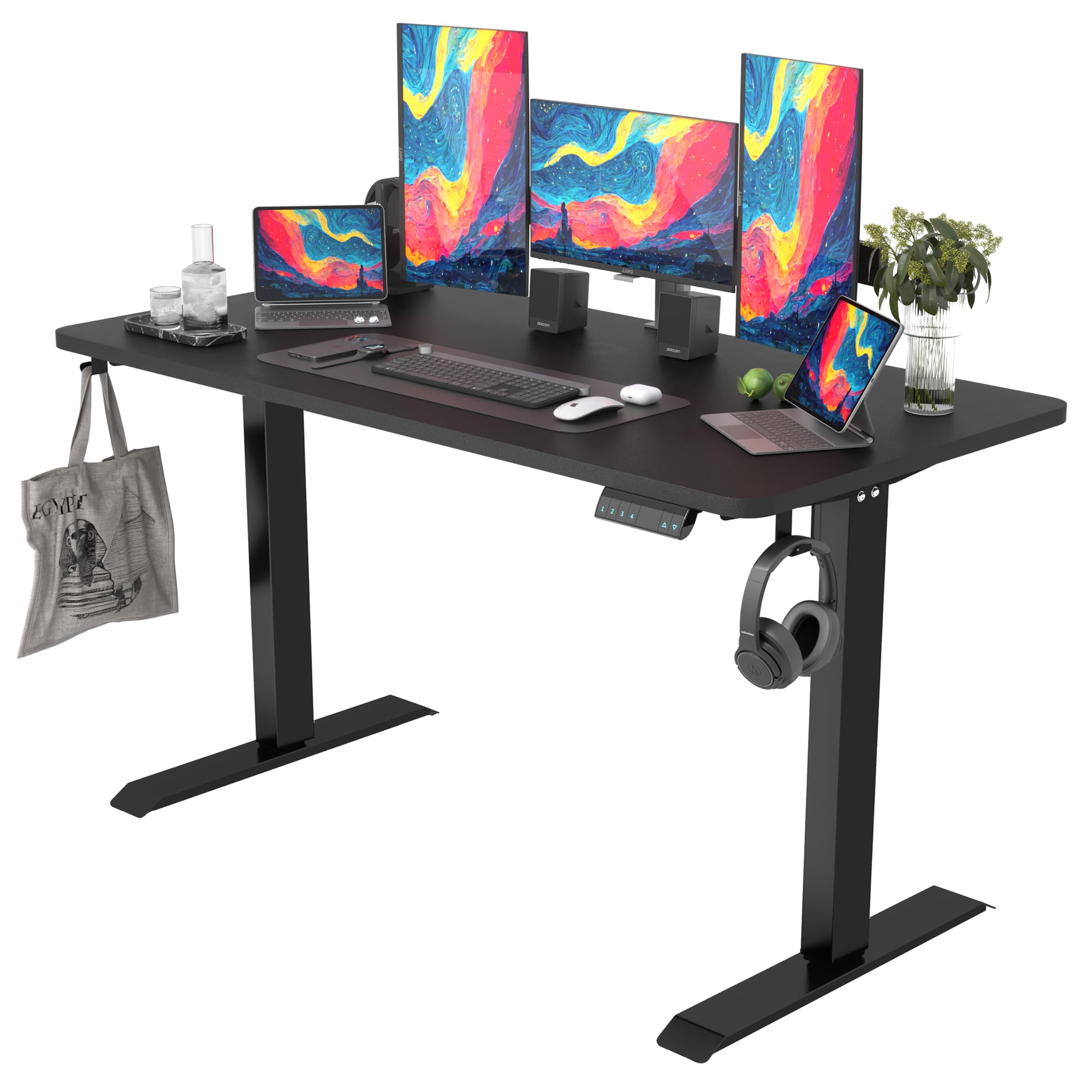 Monomi Electric Height Adjustable Standing Desk, 48x24 Inches, Ergonomic Home Office Sit/Stand Up Desk with Two-Piece Desktop (Black Steel Frame/Rustic Brown Top)