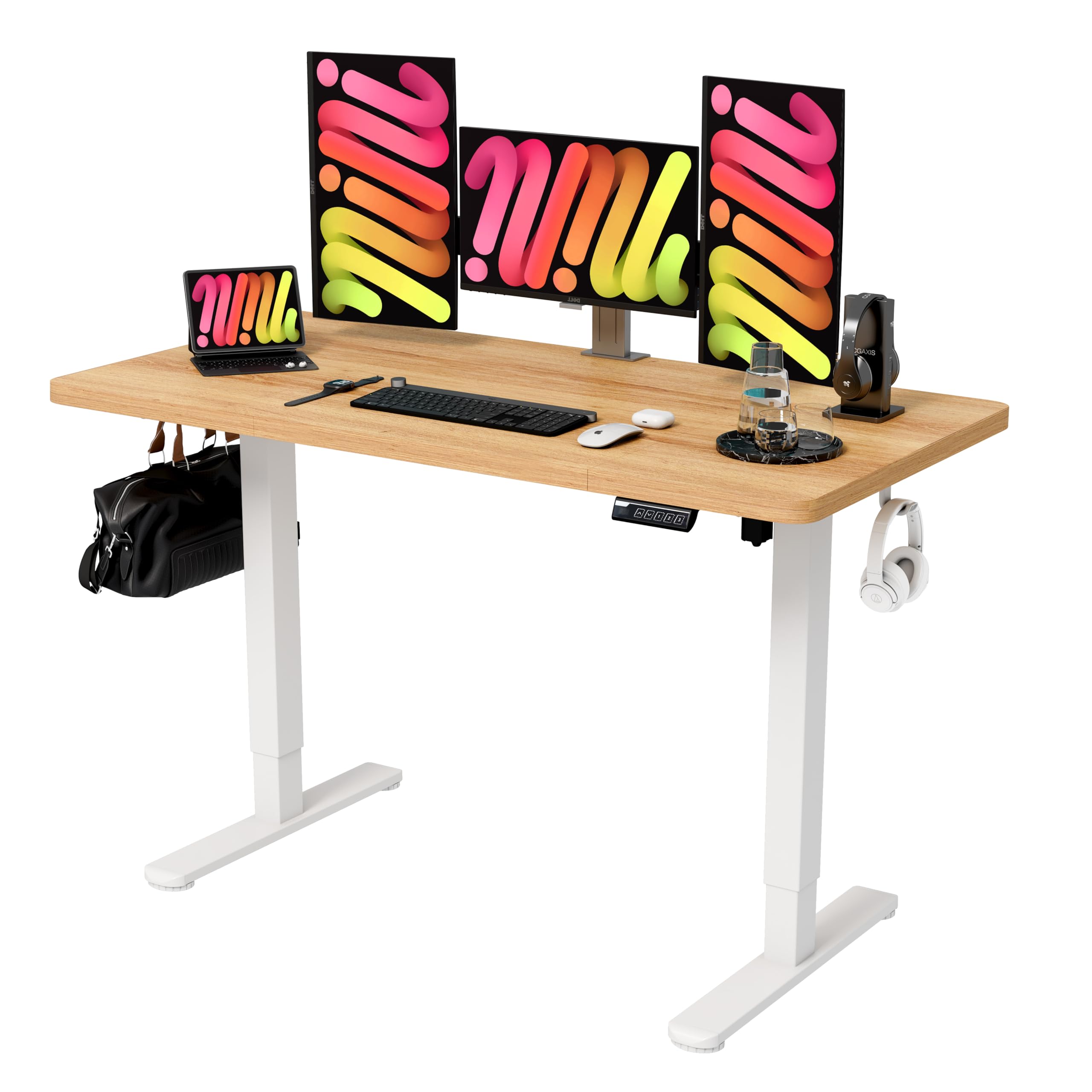 Monomi Electric Height Adjustable Standing Desk, 48x24 Inches, Ergonomic Home Office Sit/Stand Up Desk with Two-Piece Desktop (Black Steel Frame/Rustic Brown Top)
