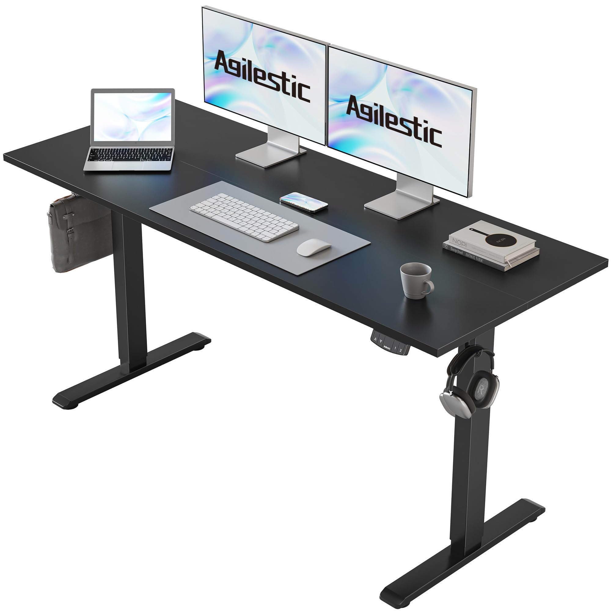 Agilestic Electric Standing Desk, 48 x 24 Inches Height Adjustable Desk, Sit Stand up for Work Office Home, Ergonomic Rising Computer Table with Memory Preset, Rustic Brown
