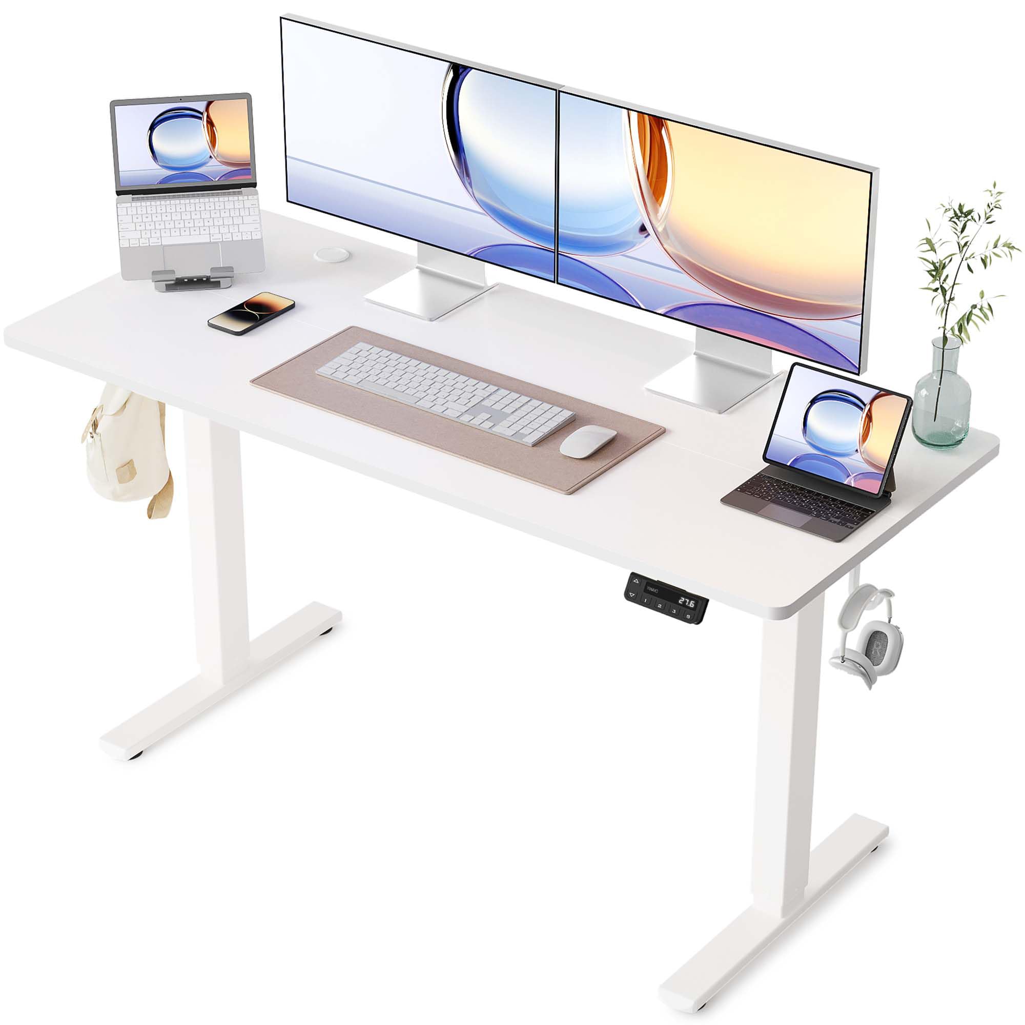 YIHAYO Electric Standing Desk, 48 x 24 Inches Stand Up Desk with Splice Board, Adjustable Height Desk, Computer Desk for Home Office, Black Frame/Rustic Brown Top