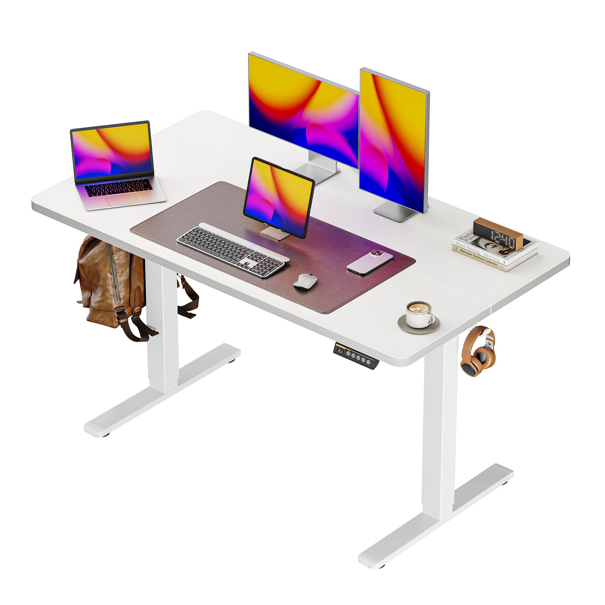 Huuger 55 x 28 Large Electric Standing Desk, Height Adjustable Computer Desk, 27.6" Deep Desktop, Stand up Gaming Office Desk with 2 Hooks, 3 Preset Heights, for Home Office, Rustic Brown