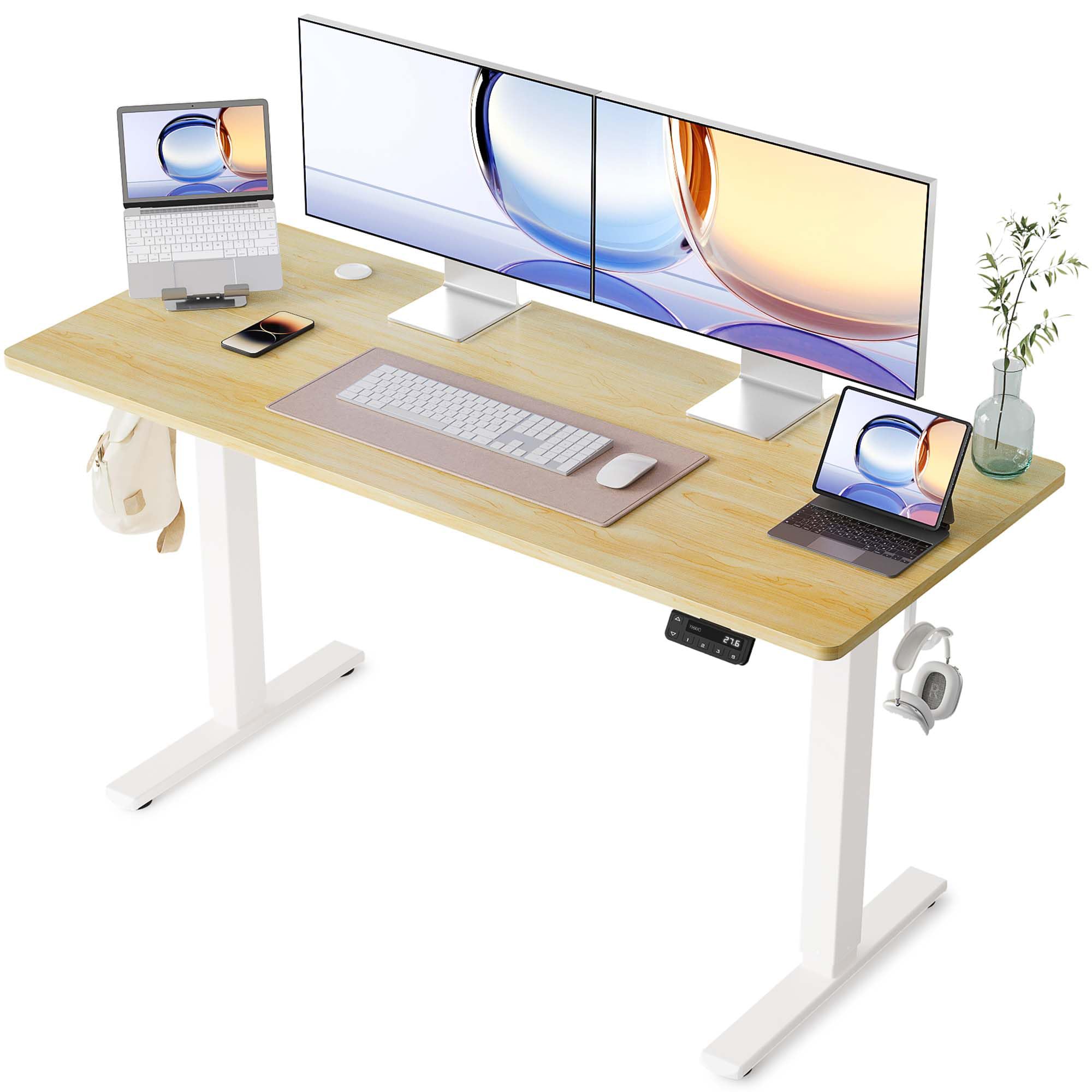 YIHAYO Electric Standing Desk, 48 x 24 Inches Stand Up Desk with Splice Board, Adjustable Height Desk, Computer Desk for Home Office, Black Frame/Rustic Brown Top