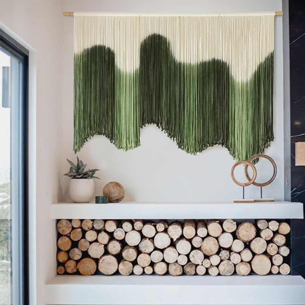 IOWER Large Macrame Wall Hanging Boho Wall Art Green Fiber Dip-Dyed Handmade Macrame Cord for Headboard Bedroom Living Room Fireplace 57" W x 39" L