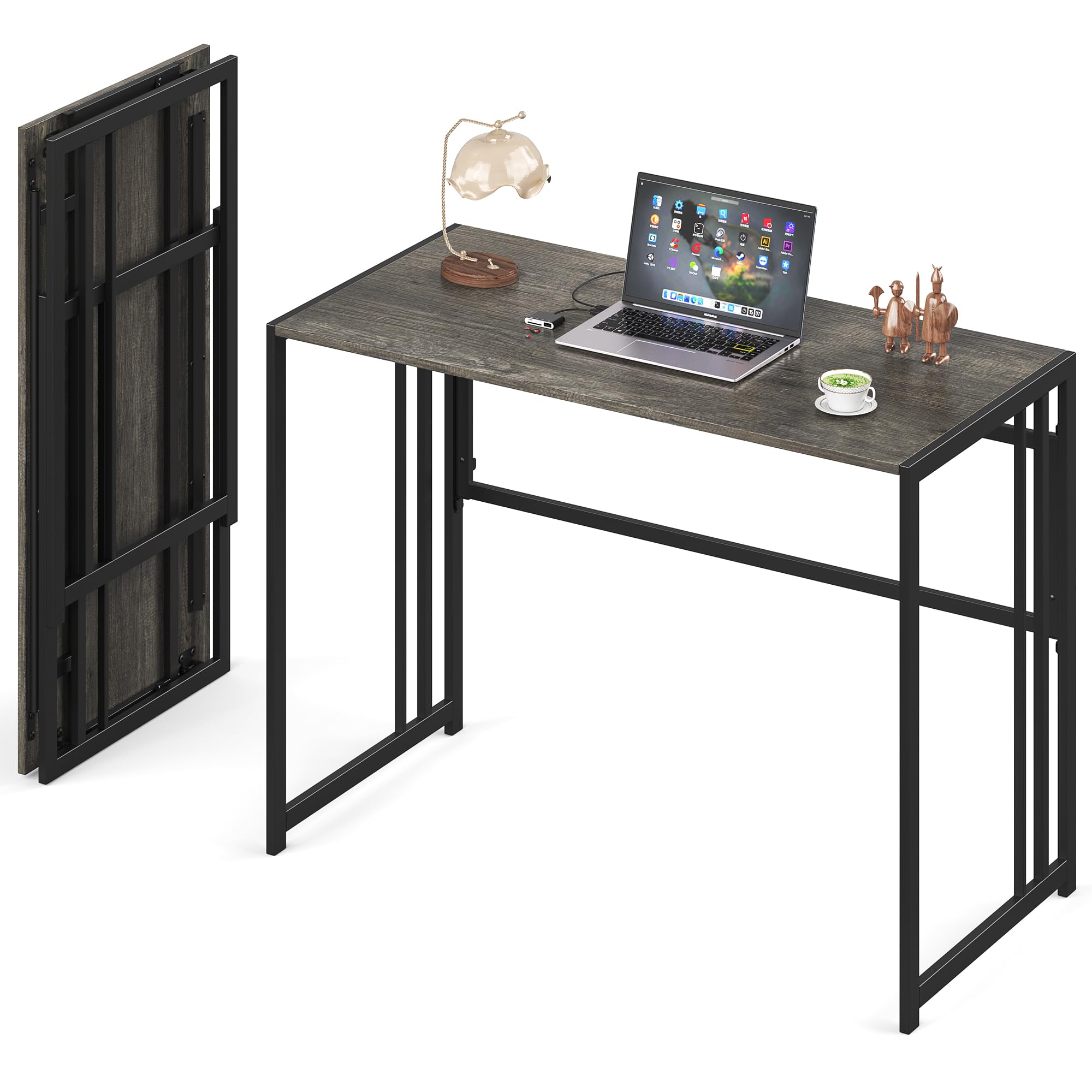 Elephance 40" Folding Computer Desk No Assembly Needed Foldable Small Home Office Desk Study Writing Desk Gaming Table for Small Space