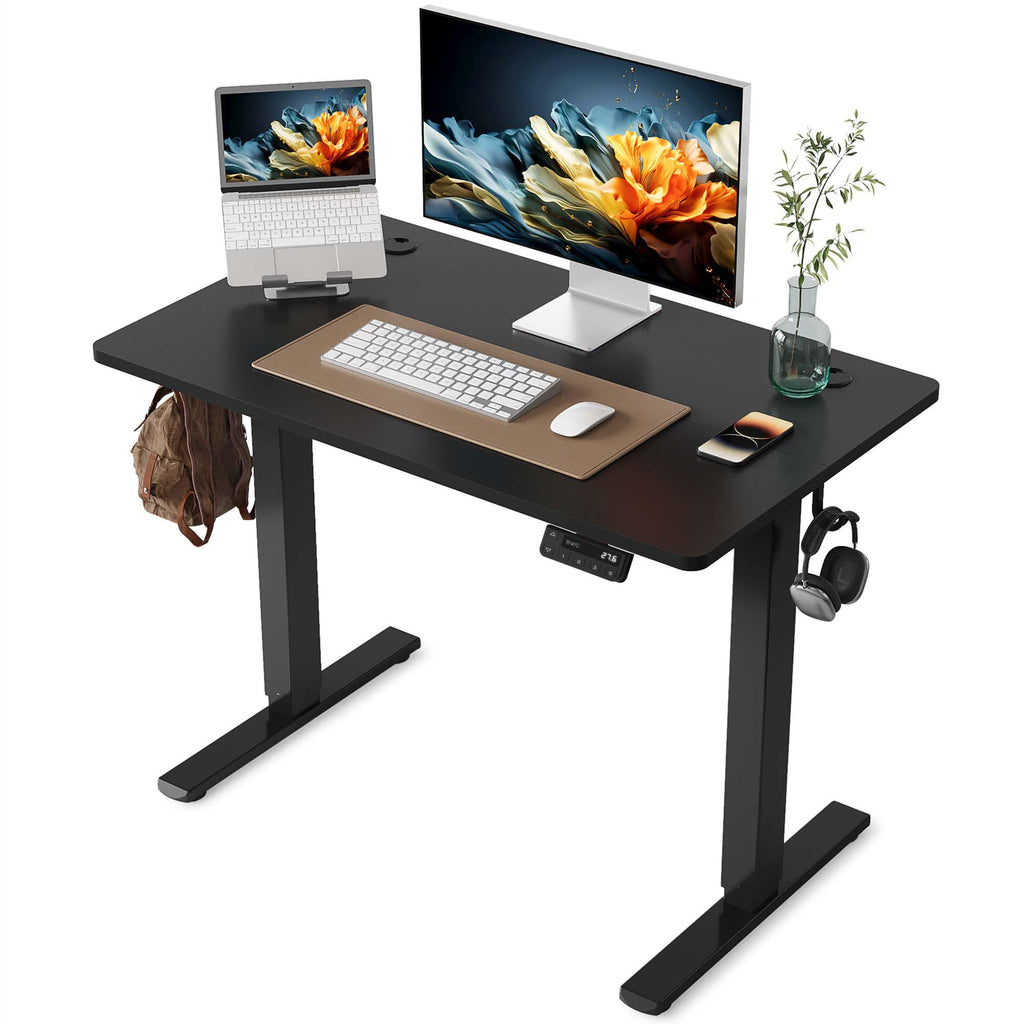 YIHAYO Electric Standing Desk, 48 x 24 Inches Stand Up Desk with Splice Board, Adjustable Height Desk, Computer Desk for Home Office, Black Frame/Rustic Brown Top