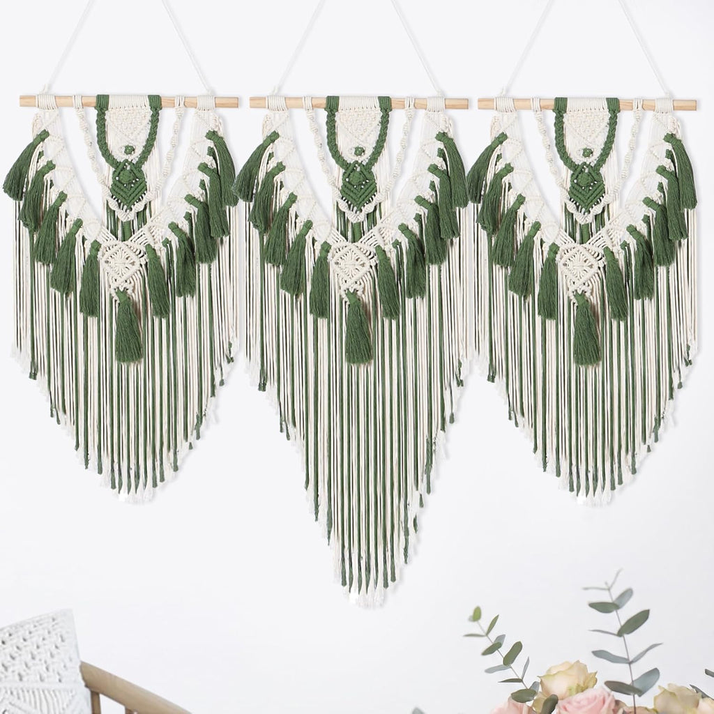 Fiwochic Large Boho Macrame Wall Hanging Wall Decor Bohemian Woven Handmade Tapestry with Tassel Artwork for Decorating Bedroom Living Room Apartment Nursery, 43 x 35 Inches(Green)
