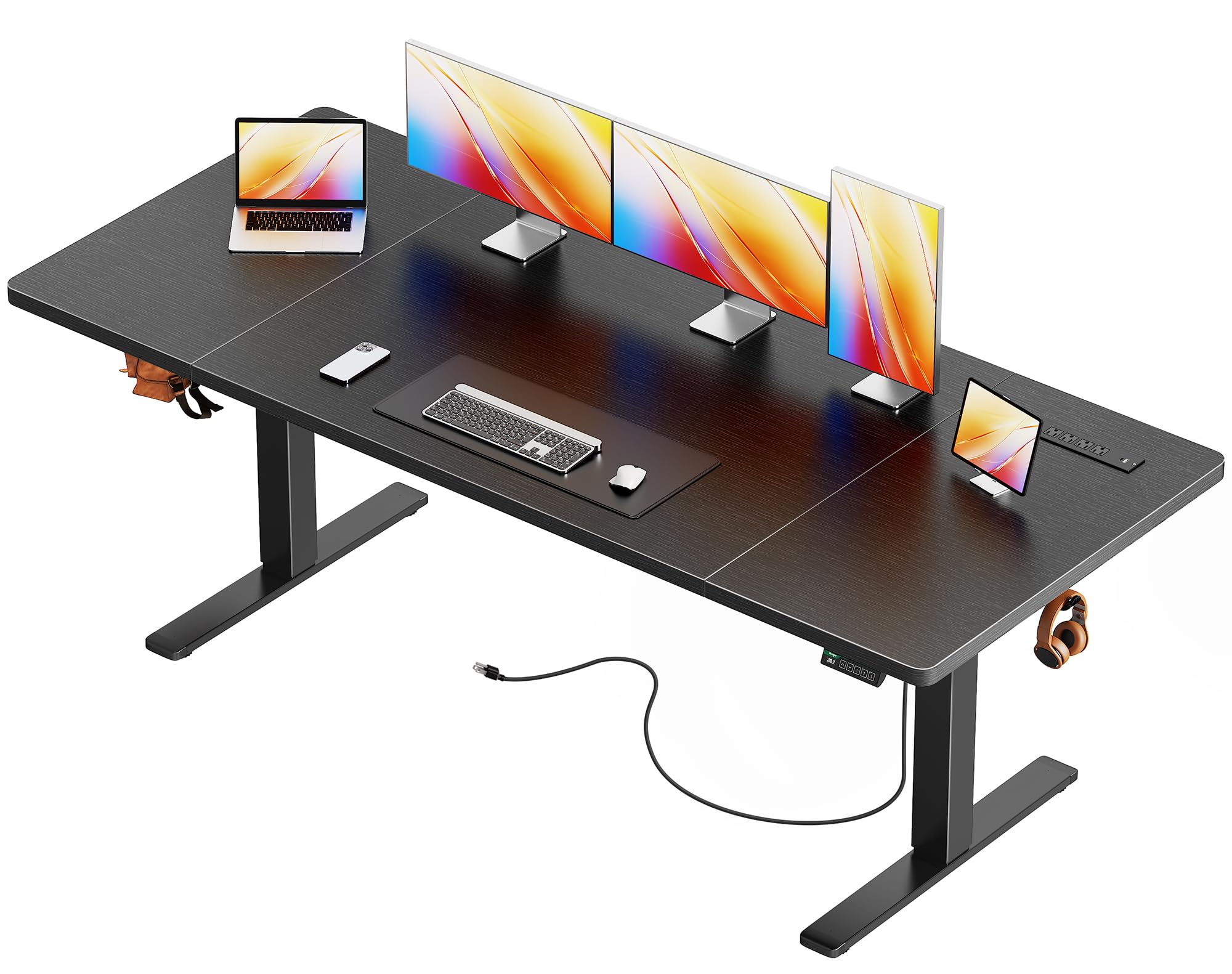 Huuger 47 X 24 Inch Electric Standing Desk with Power Outlets and USB-C Port, Height Adjustable Desk, Sit Stand Desk for Home Office, Computer & Gaming Desk with 4 Presets, Stable Steel Frame, Black