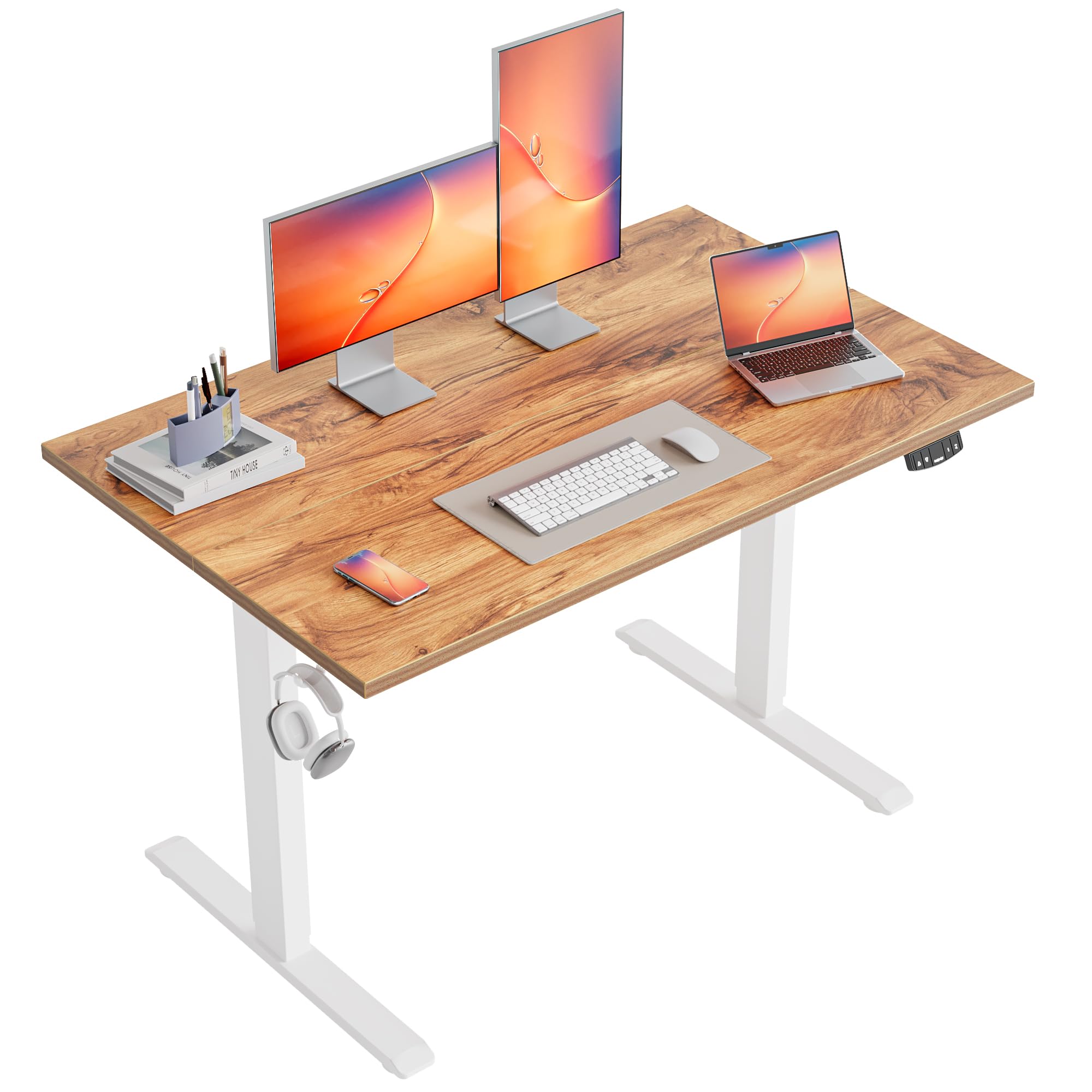 Agilestic Electric Standing Desk, 48 x 24 Inches Height Adjustable Desk, Sit Stand up for Work Office Home, Ergonomic Rising Computer Table with Memory Preset, Rustic Brown