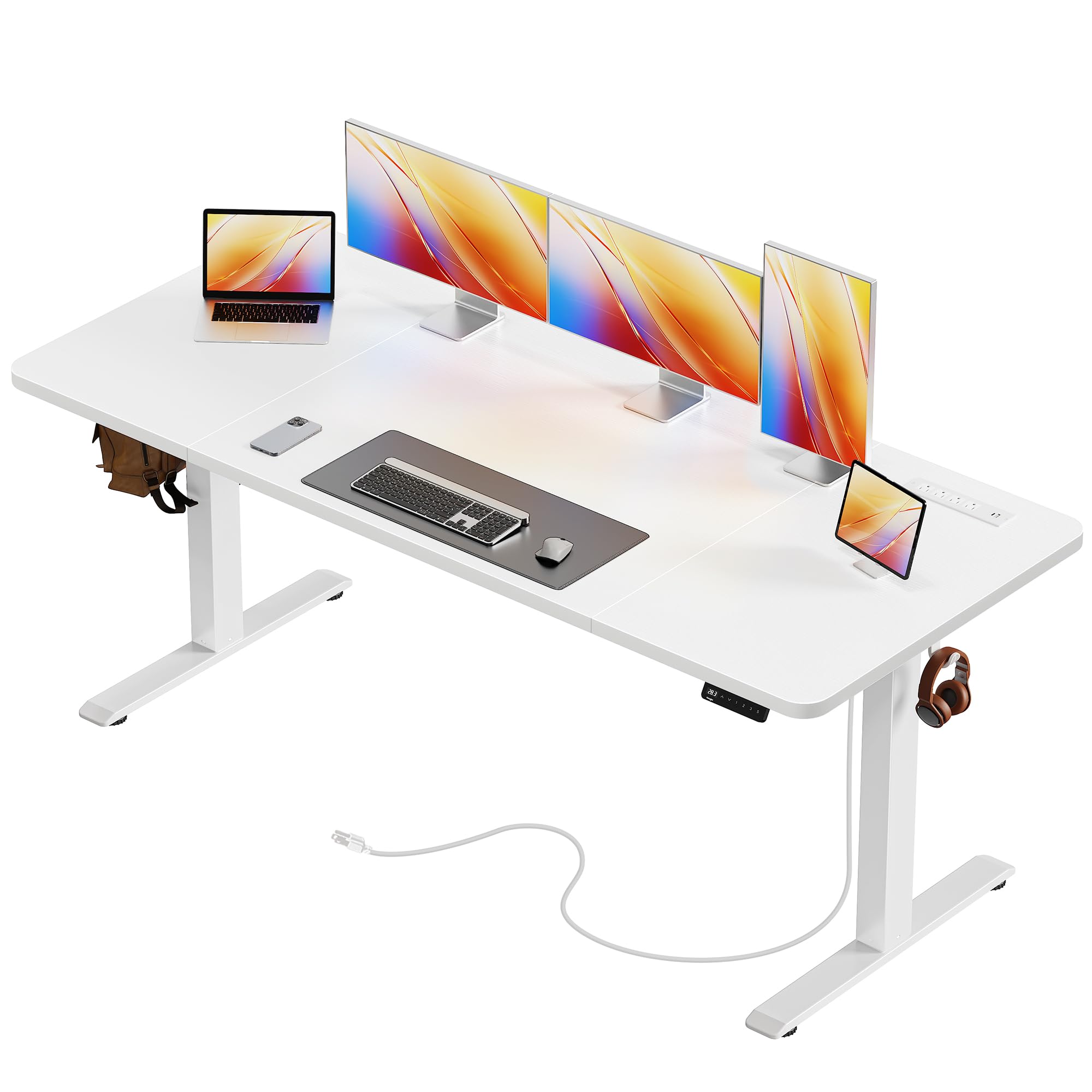 Huuger 47 X 24 Inch Electric Standing Desk with Power Outlets and USB-C Port, Height Adjustable Desk, Sit Stand Desk for Home Office, Computer & Gaming Desk with 4 Presets, Stable Steel Frame, Black