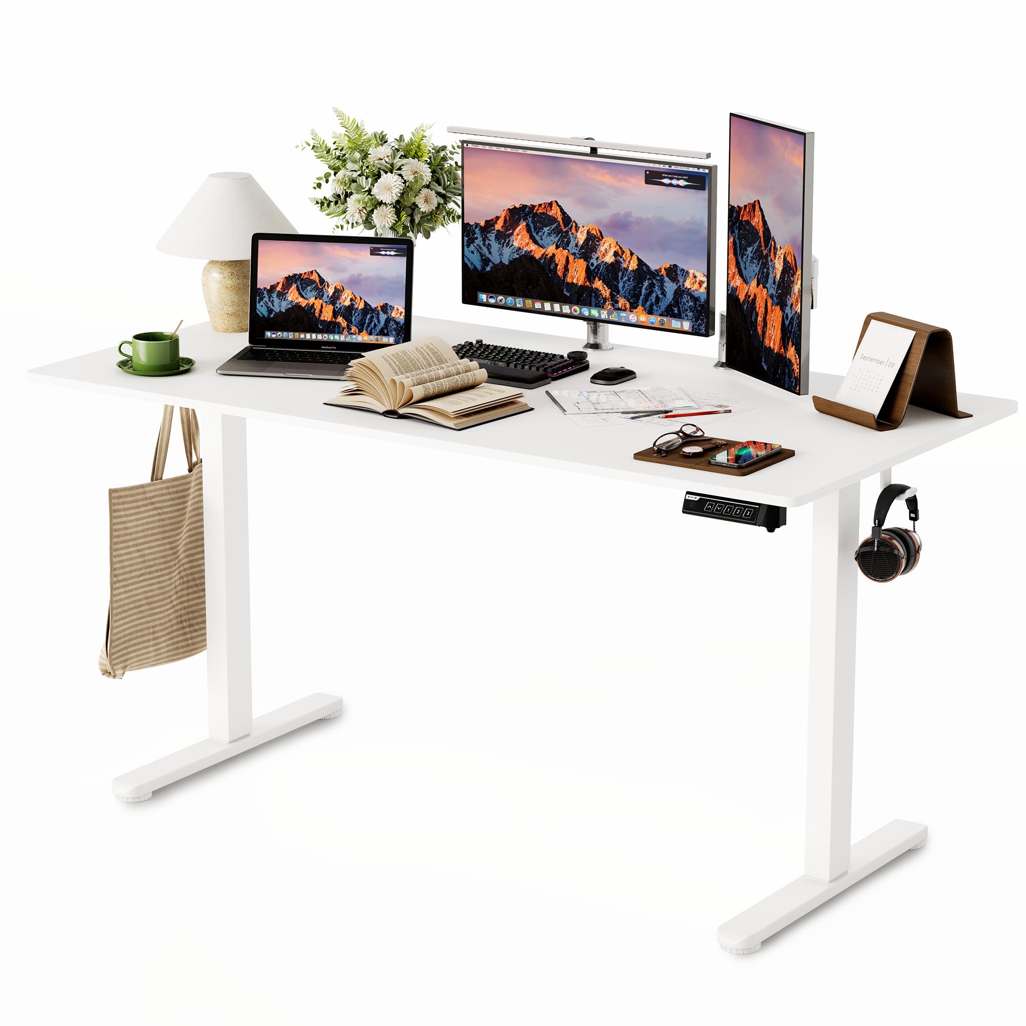 Monomi Electric Height Adjustable Standing Desk, 48x24 Inches, Ergonomic Home Office Sit/Stand Up Desk with Two-Piece Desktop (Black Steel Frame/Rustic Brown Top)