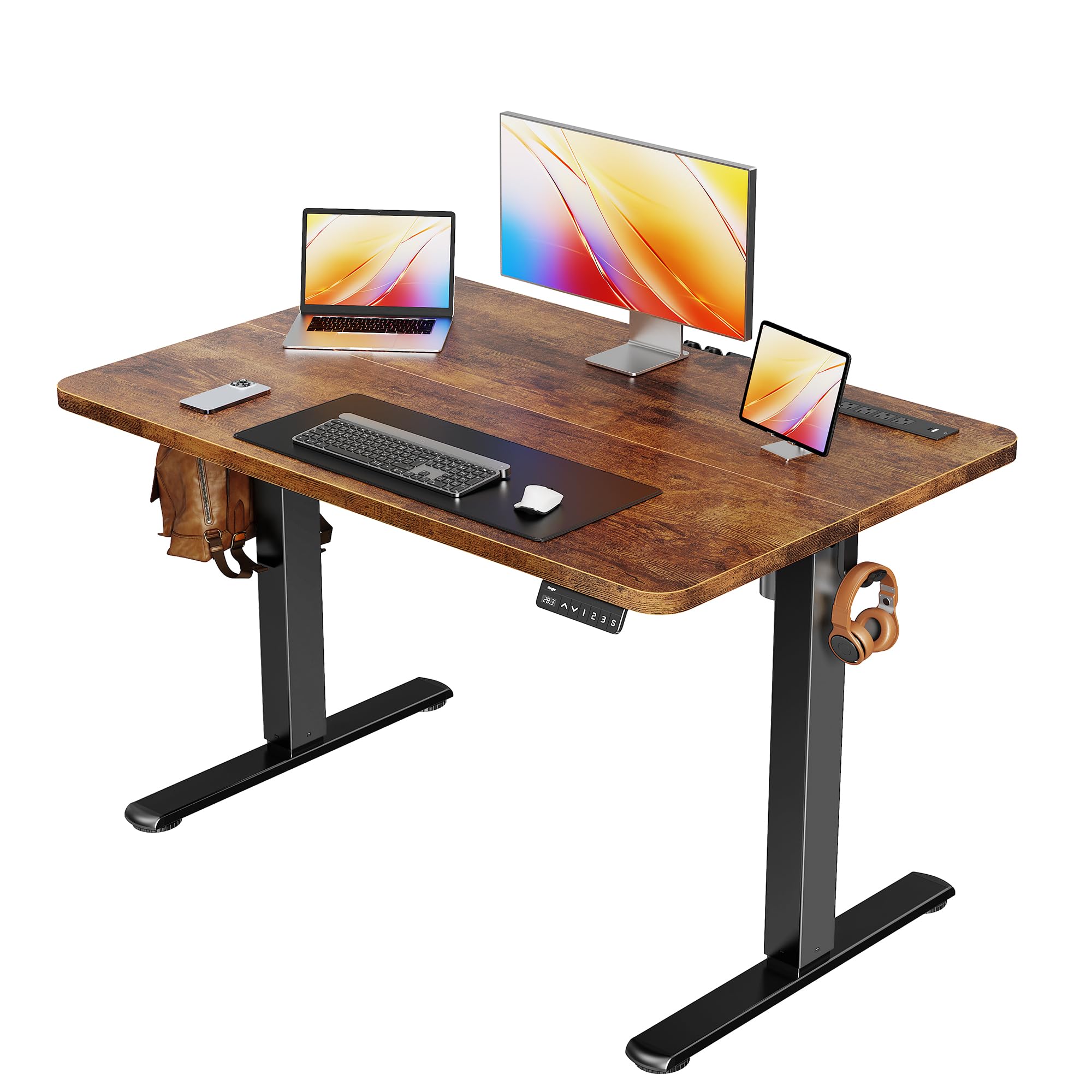 Huuger 47 X 24 Inch Electric Standing Desk with Power Outlets and USB-C Port, Height Adjustable Desk, Sit Stand Desk for Home Office, Computer & Gaming Desk with 4 Presets, Stable Steel Frame, Black