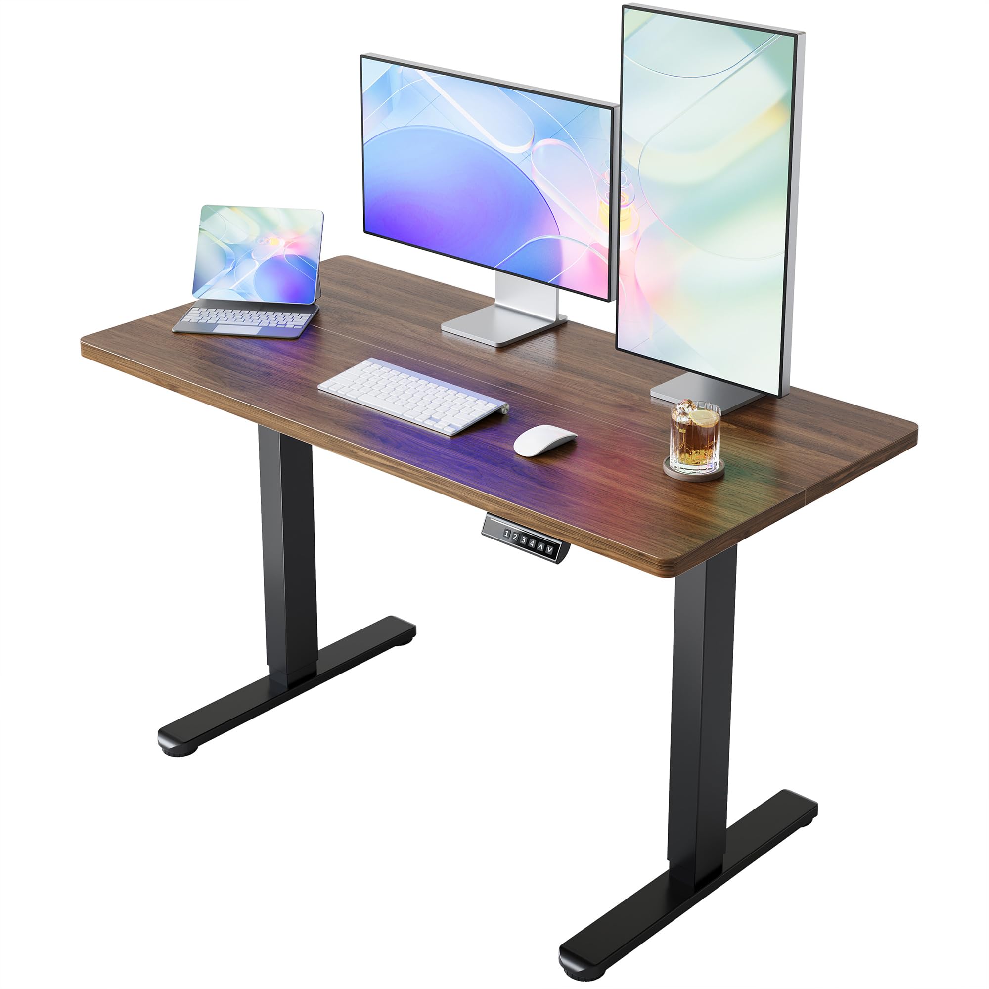 HUANUO 32" Small Electric Standing Desk Adjustable Height, 4 Memory Height Settings, Sit Stand Up Desk for Home Office & Computer Workstation, LightWalnut