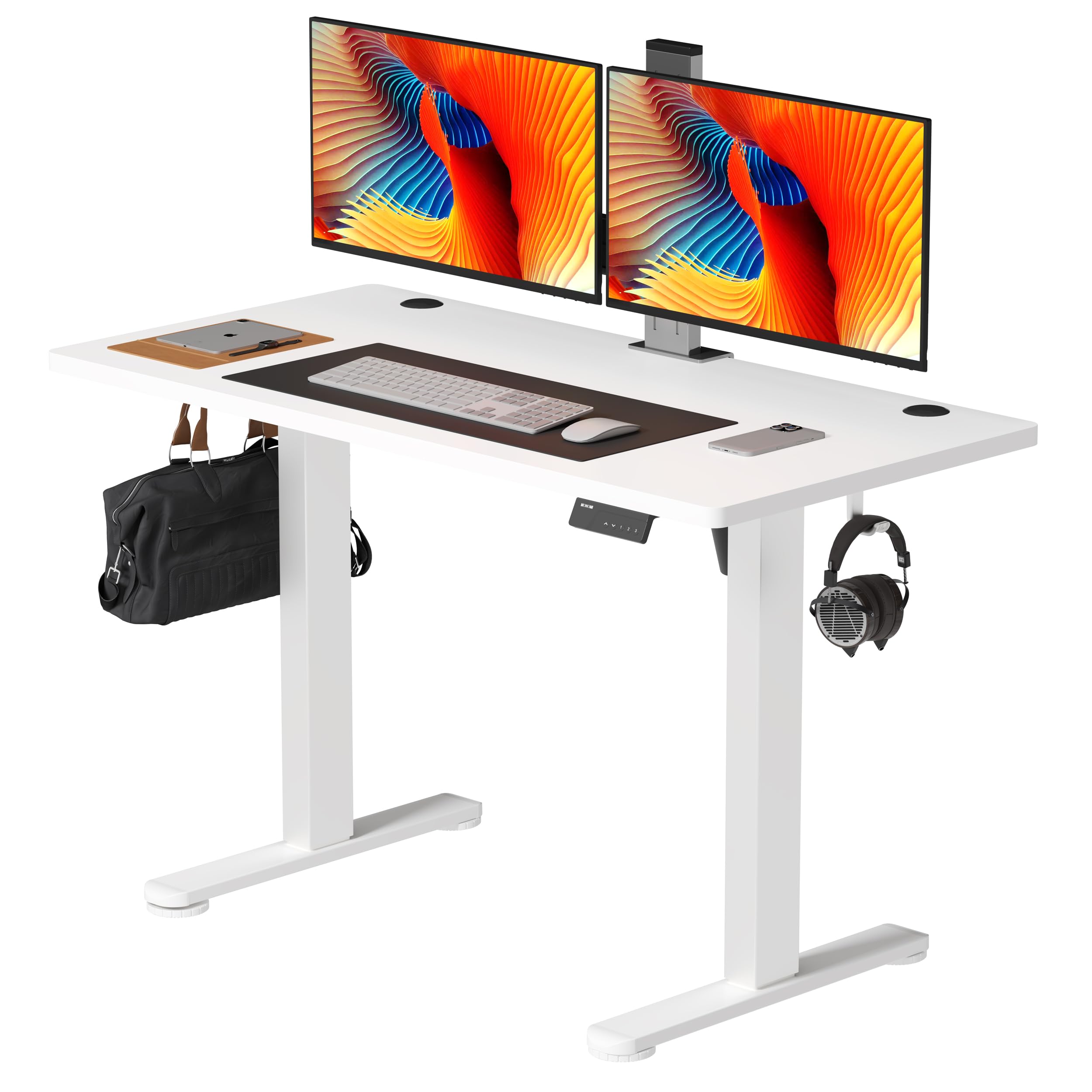 Monomi Electric Height Adjustable Standing Desk, 48x24 Inches, Ergonomic Home Office Sit/Stand Up Desk with Two-Piece Desktop (Black Steel Frame/Rustic Brown Top)
