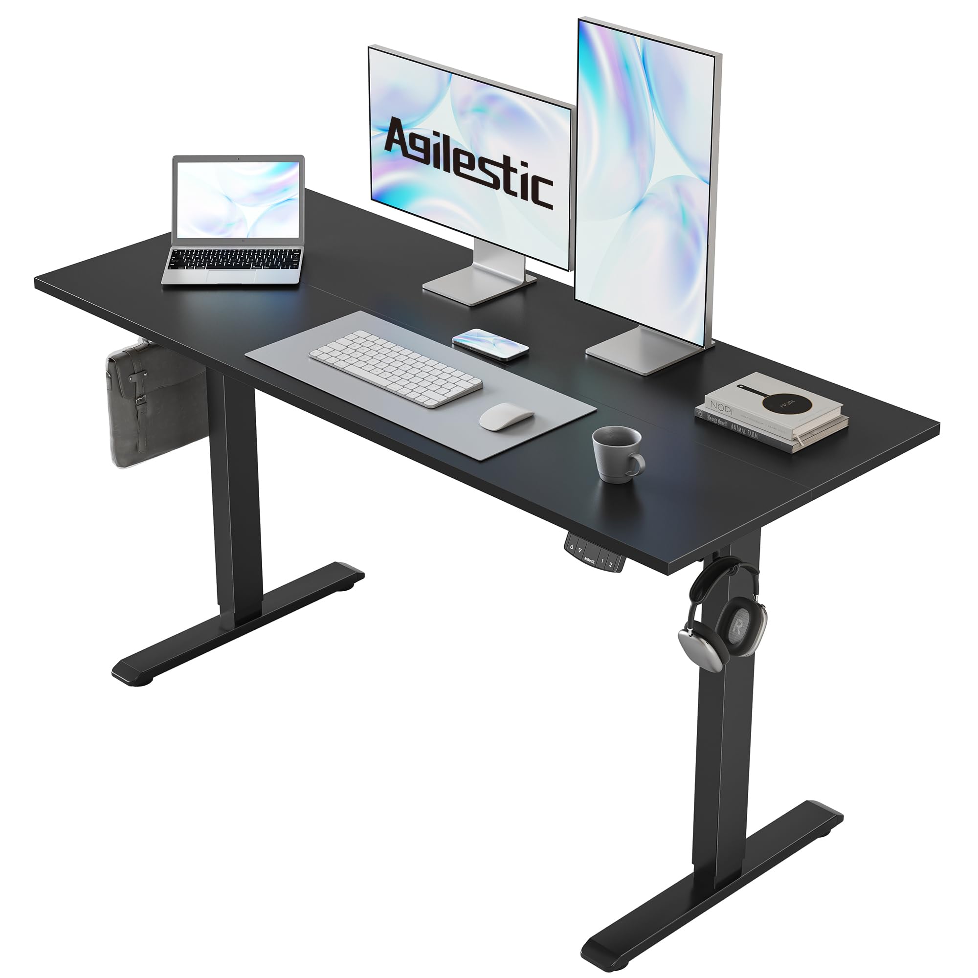Agilestic Electric Standing Desk, 48 x 24 Inches Height Adjustable Desk, Sit Stand up for Work Office Home, Ergonomic Rising Computer Table with Memory Preset, Rustic Brown