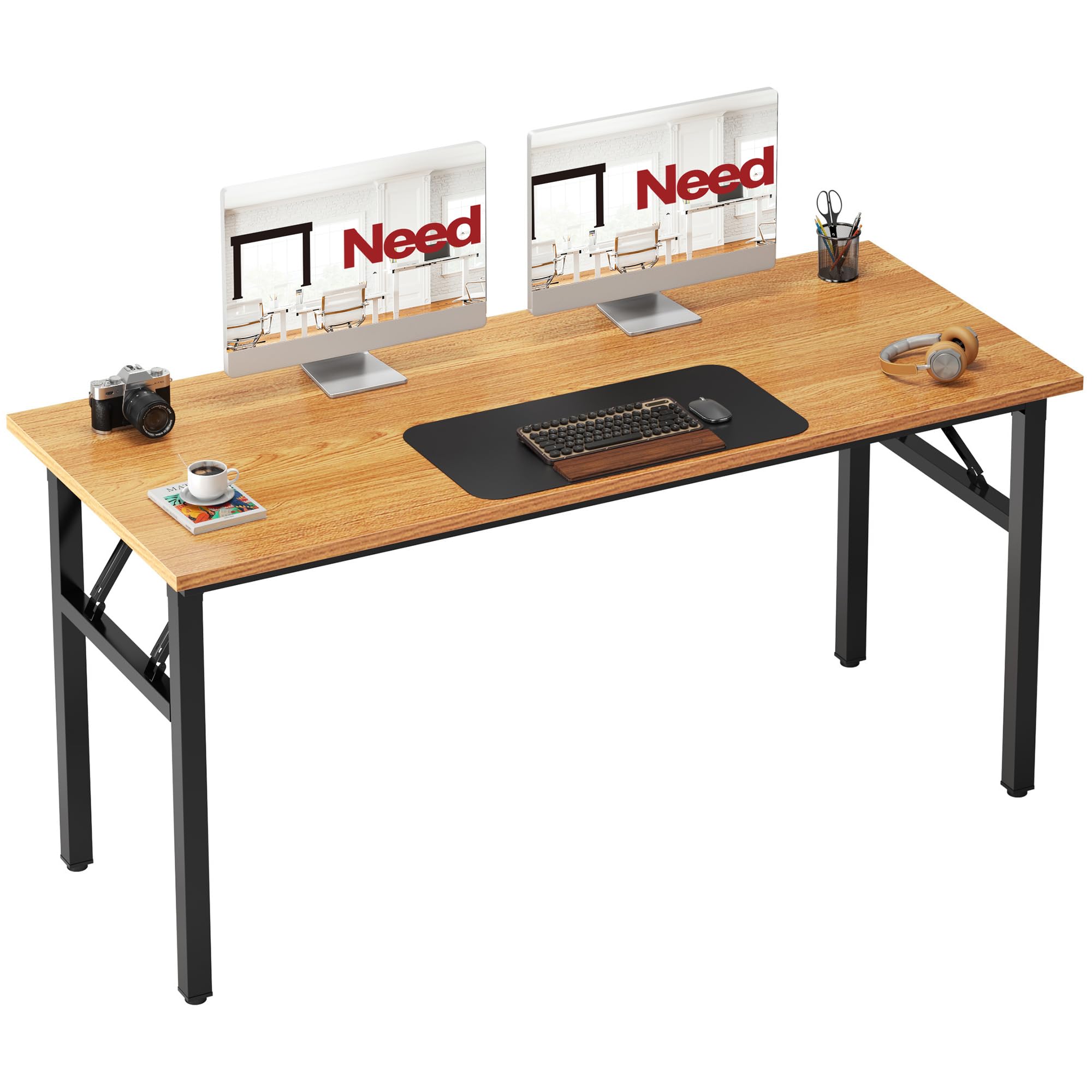 Need Office Computer Desk - 47.2L Sturdy and Heavy Duty Folding Laptop Table,Writing Table/Home Office Desk/Sewing Table,No Assembly Required (Teak Color) AC5BB12060