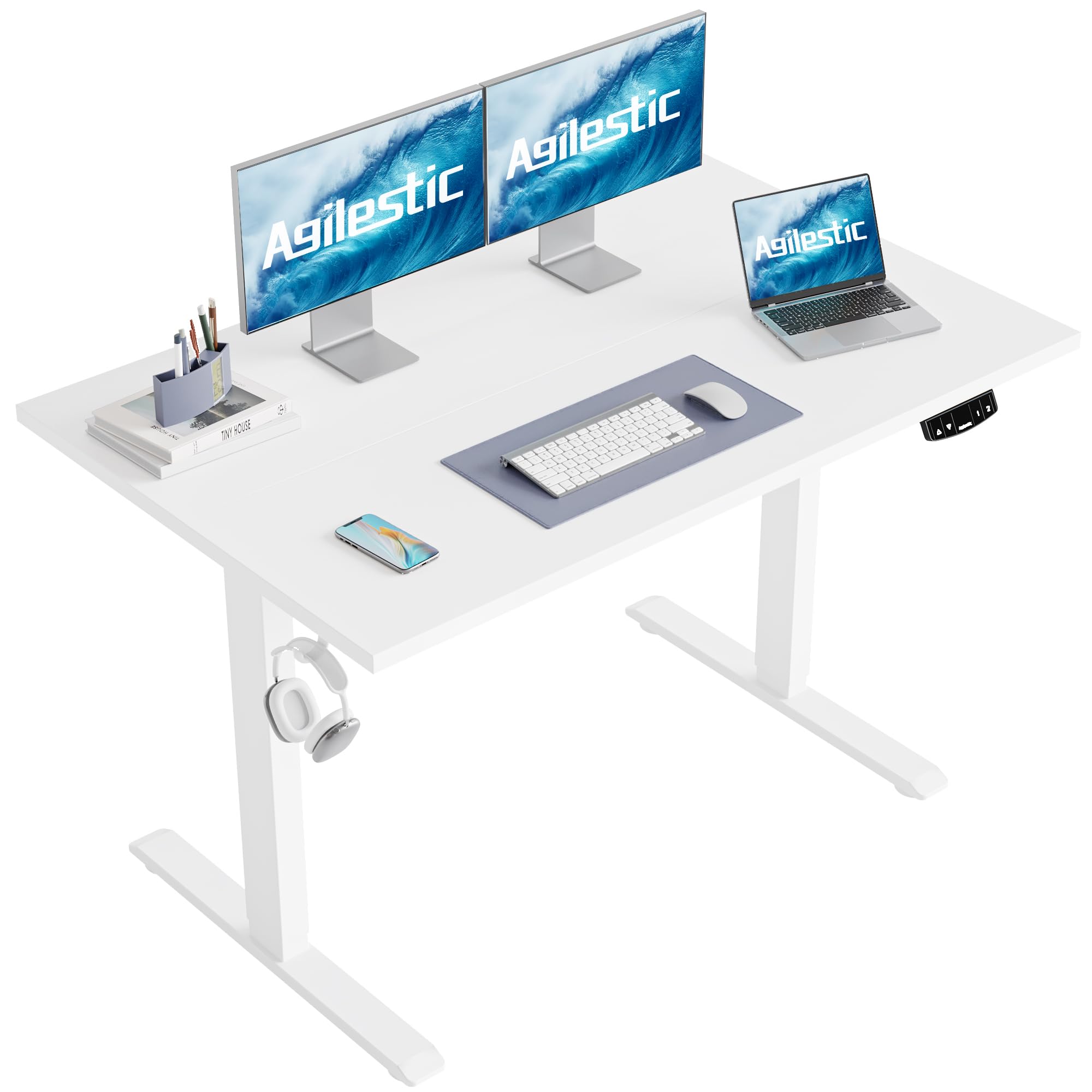 Agilestic Electric Standing Desk, 63 x 24 Inches Height Adjustable Desk, Sit Stand up Desk for Work Office Home, Splice Board, Rustic Brown