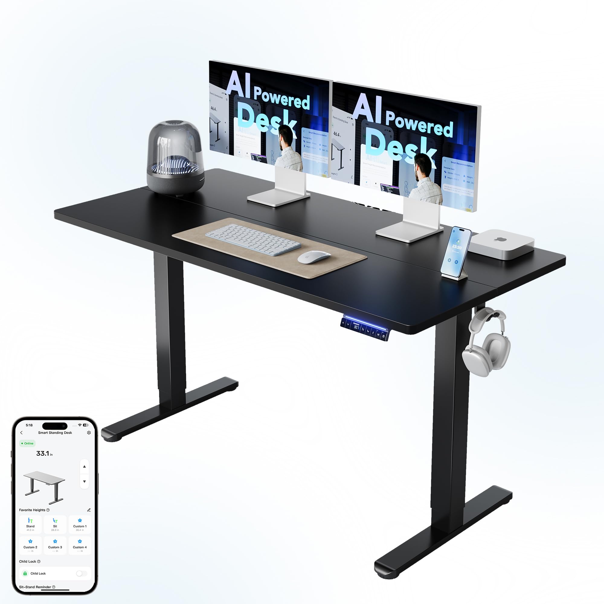 HUANUO 32" Small Electric Standing Desk Adjustable Height, 4 Memory Height Settings, Sit Stand Up Desk for Home Office & Computer Workstation, LightWalnut