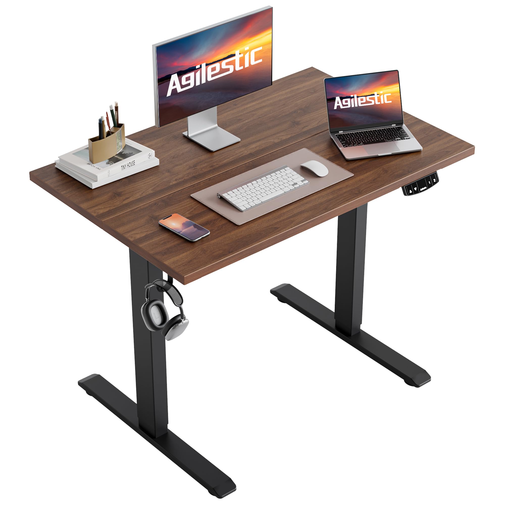 Agilestic Electric Standing Desk, 63 x 24 Inches Height Adjustable Desk, Sit Stand up Desk for Work Office Home, Splice Board, Rustic Brown